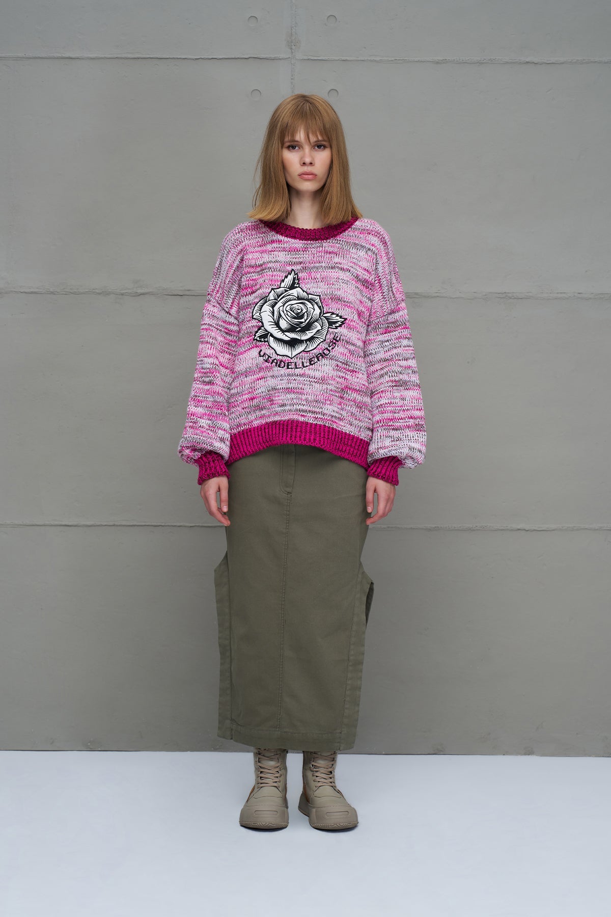 Pink White Oversized Knit Knit Sweater 18054