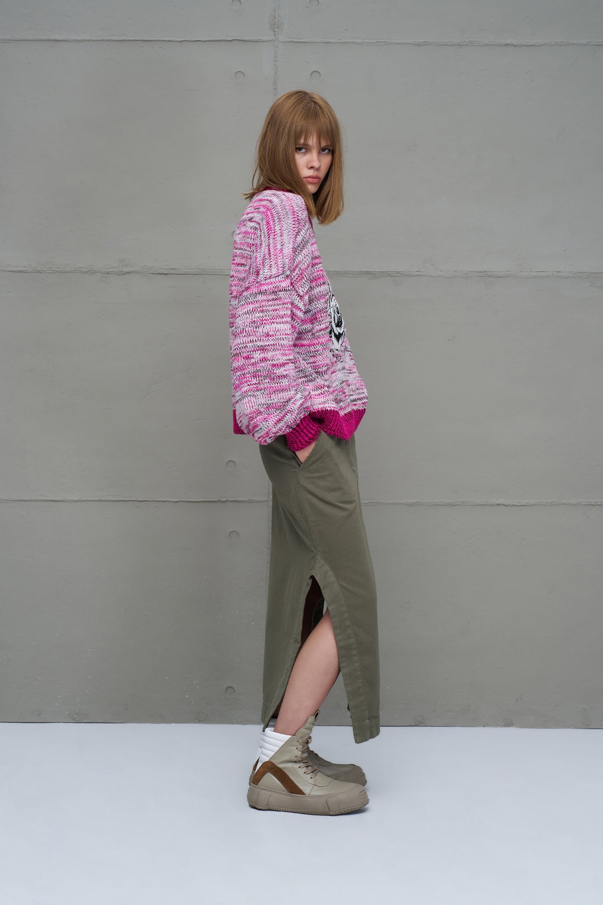 Pink White Oversized Knit Knit Sweater 18054