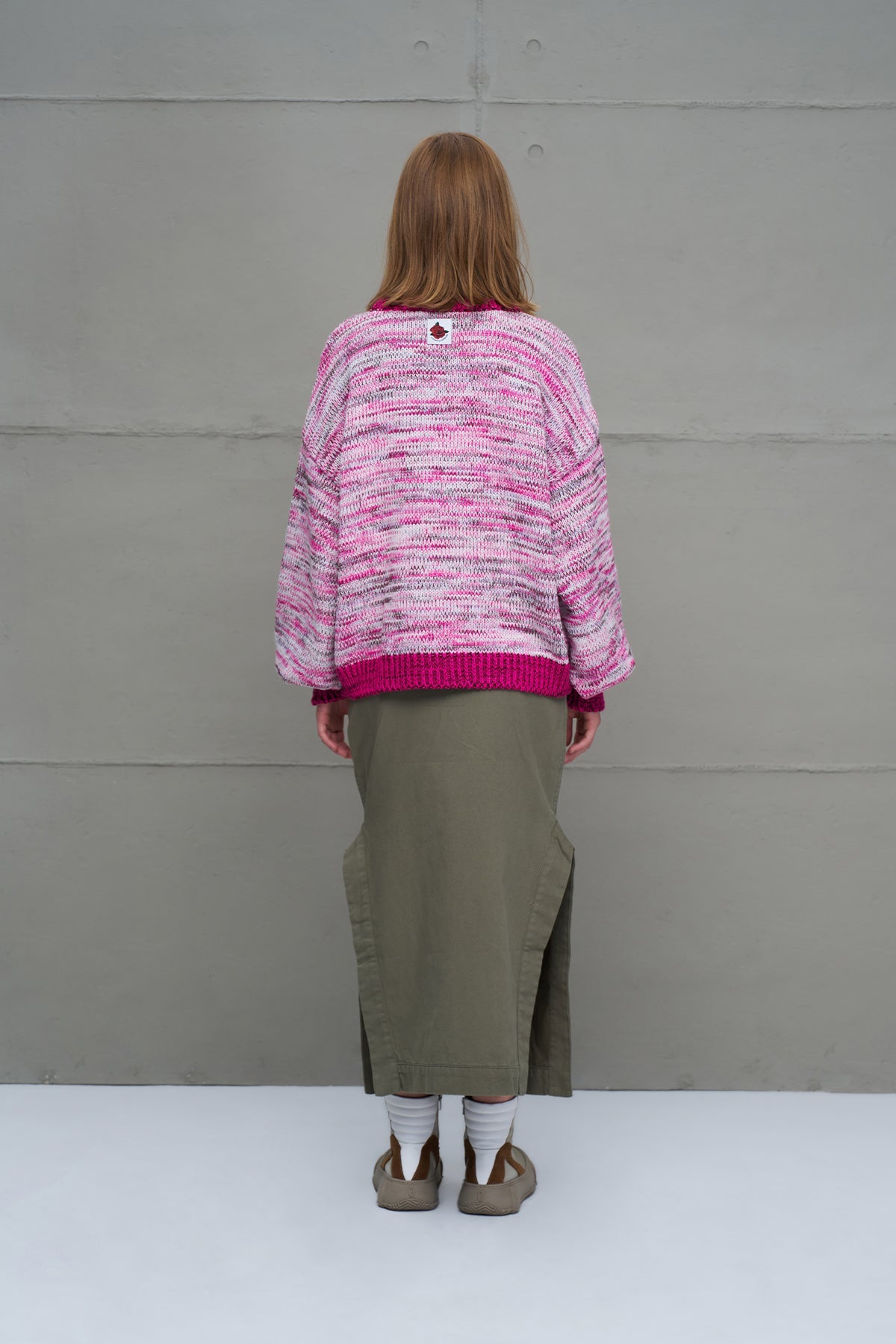 Pink White Oversized Knit Knit Sweater 18054