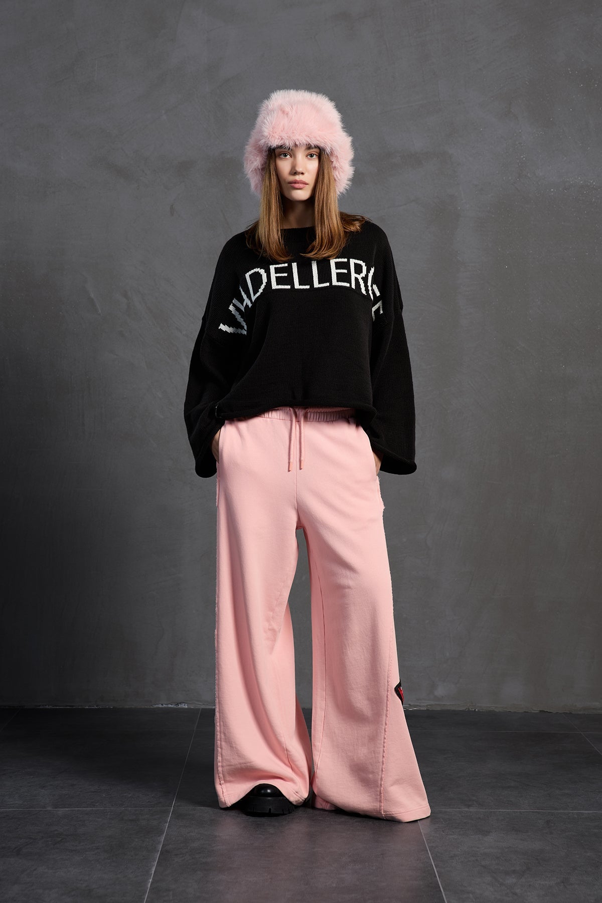 Black Printed Oversized Knit Sweater 18057