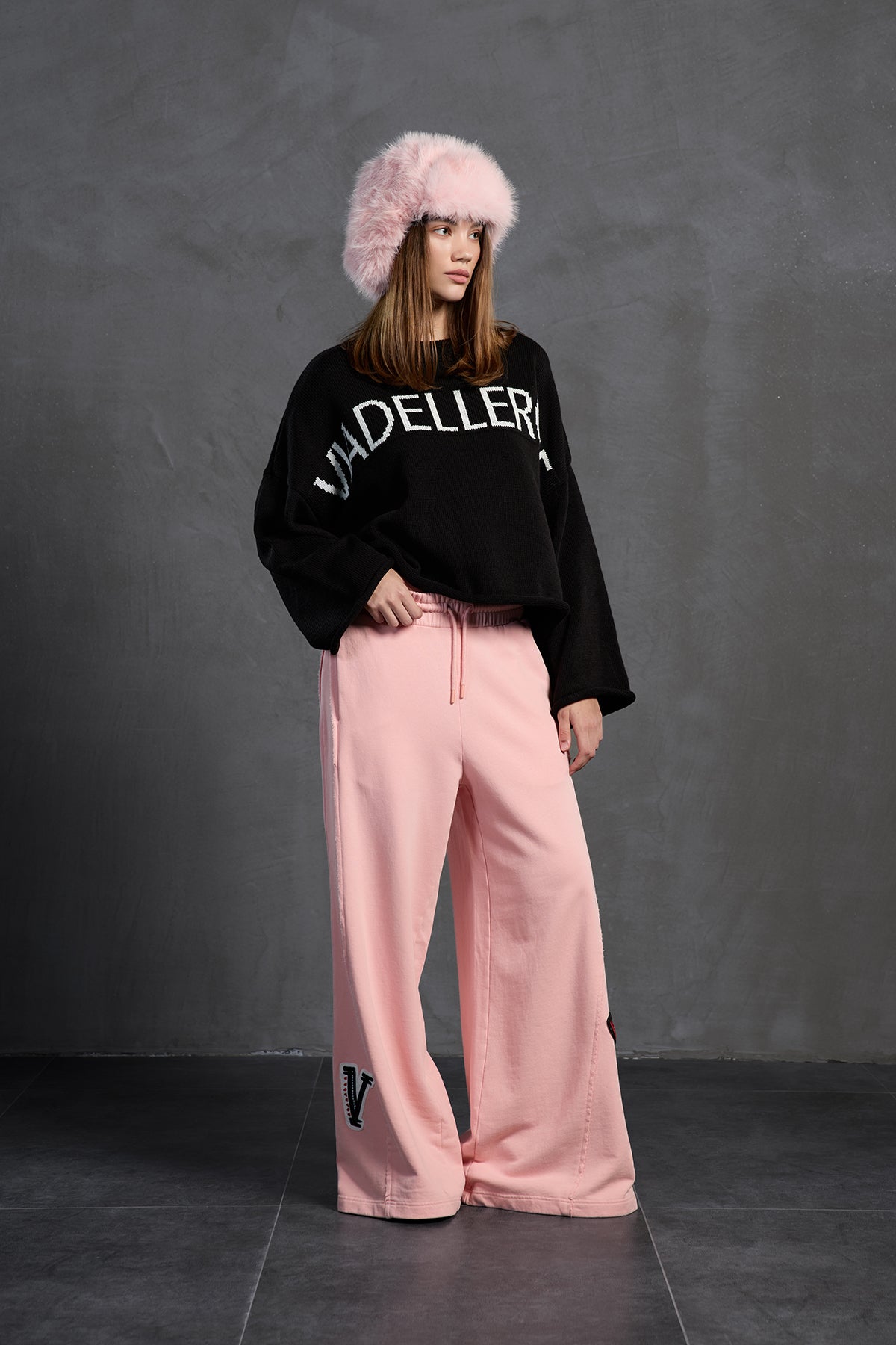 Black Printed Oversized Knit Sweater 18057