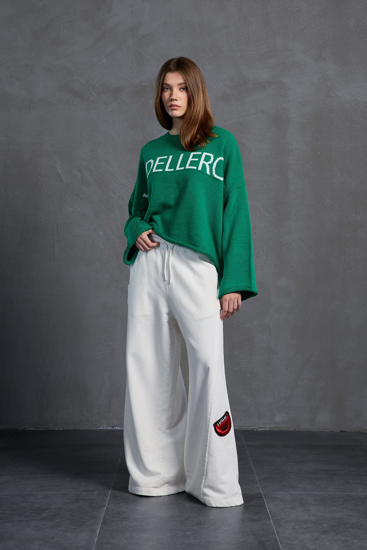 Green Printed Oversized Knit Sweater 18057