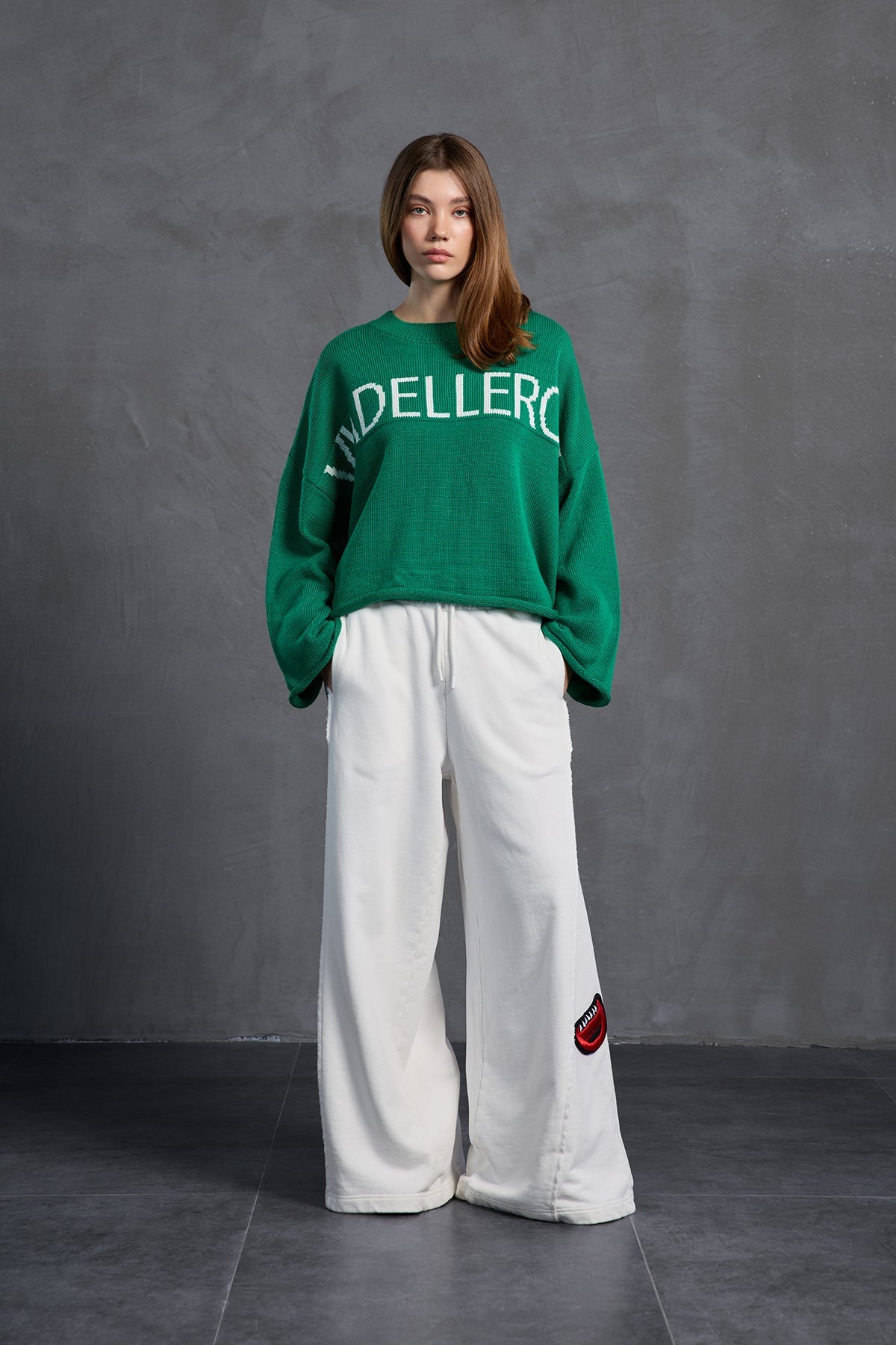 Green Printed Oversized Knit Sweater 18057