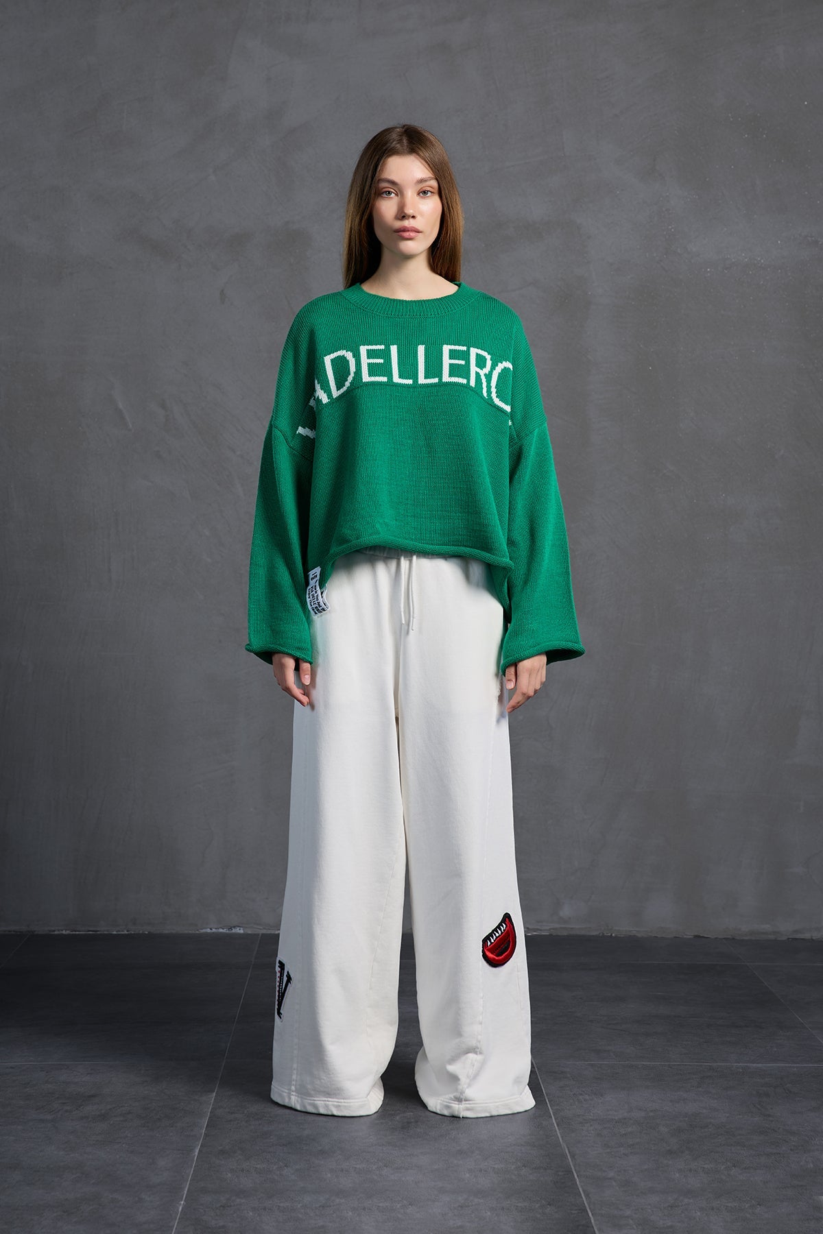 Green Printed Oversized Knit Sweater 18057