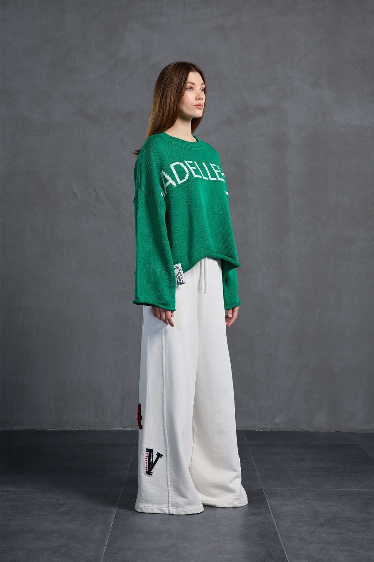 Green Printed Oversized Knit Sweater 18057