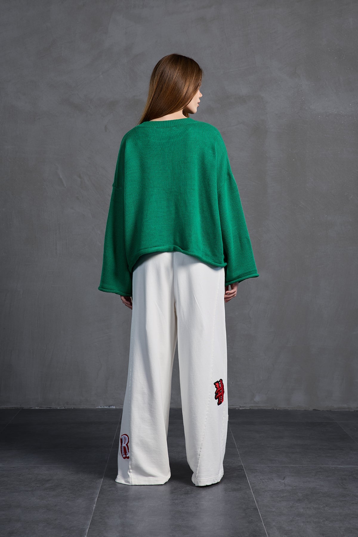 Green Printed Oversized Knit Sweater 18057