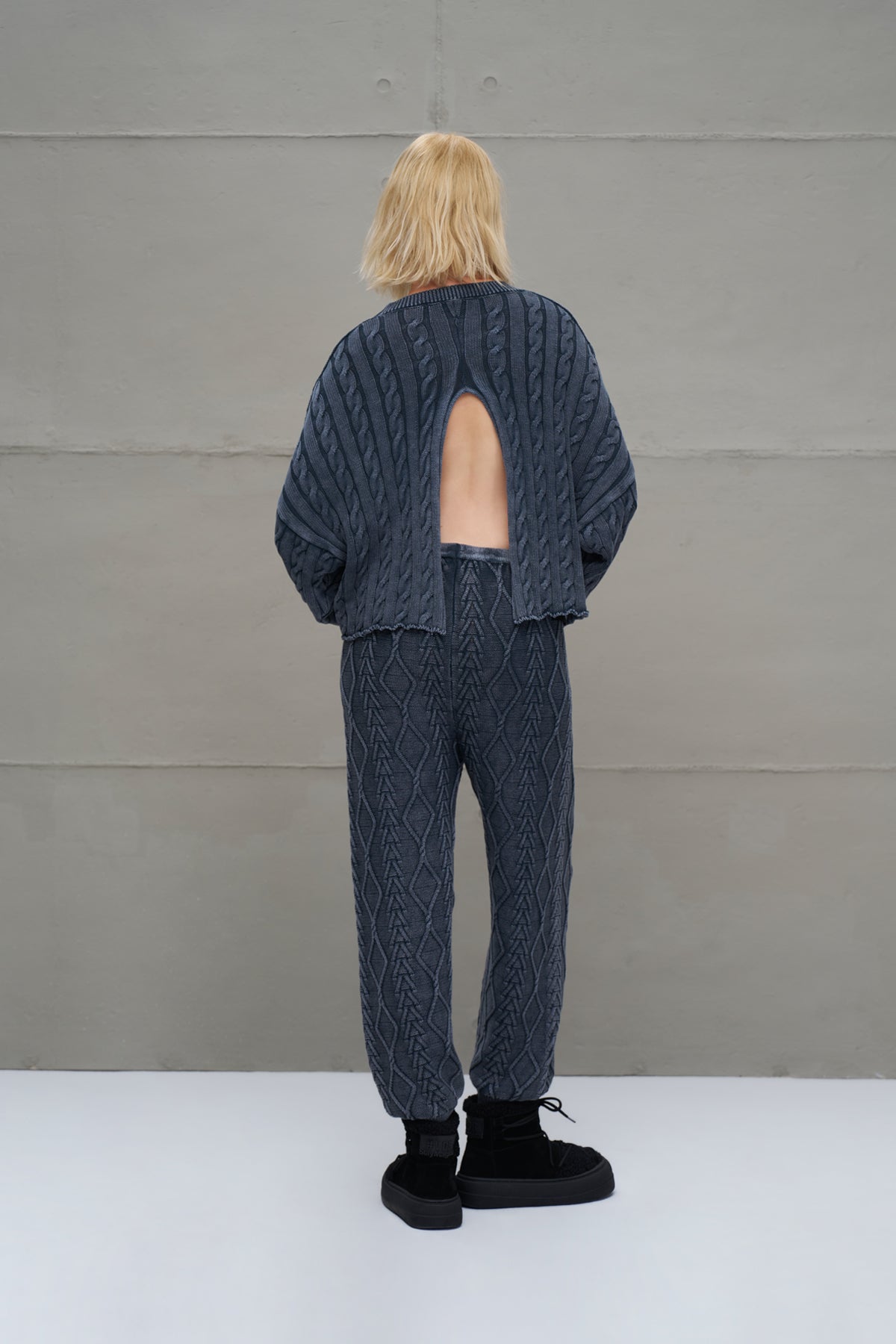 Anthracite Patterned Knit Crop Knit Sweater 18059