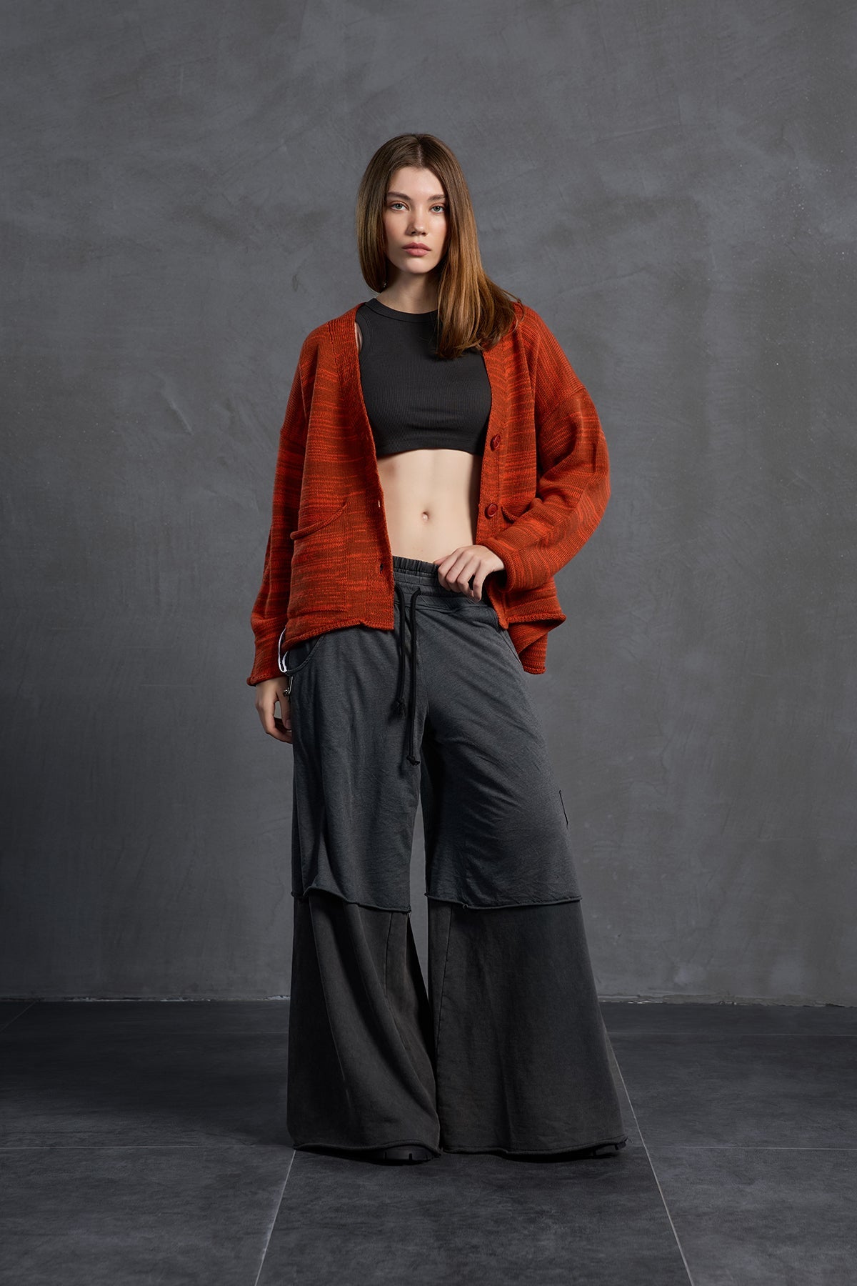 Brown Orange Slogan Oversized Knit Cardigan 18062