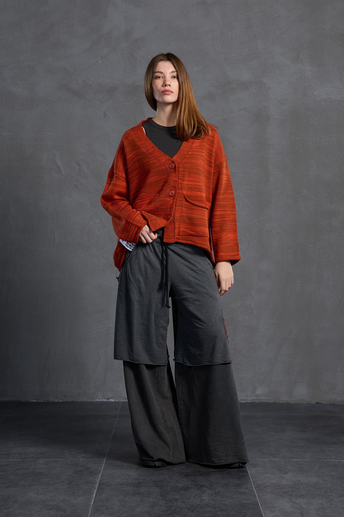 Brown Orange Slogan Oversized Knit Cardigan 18062