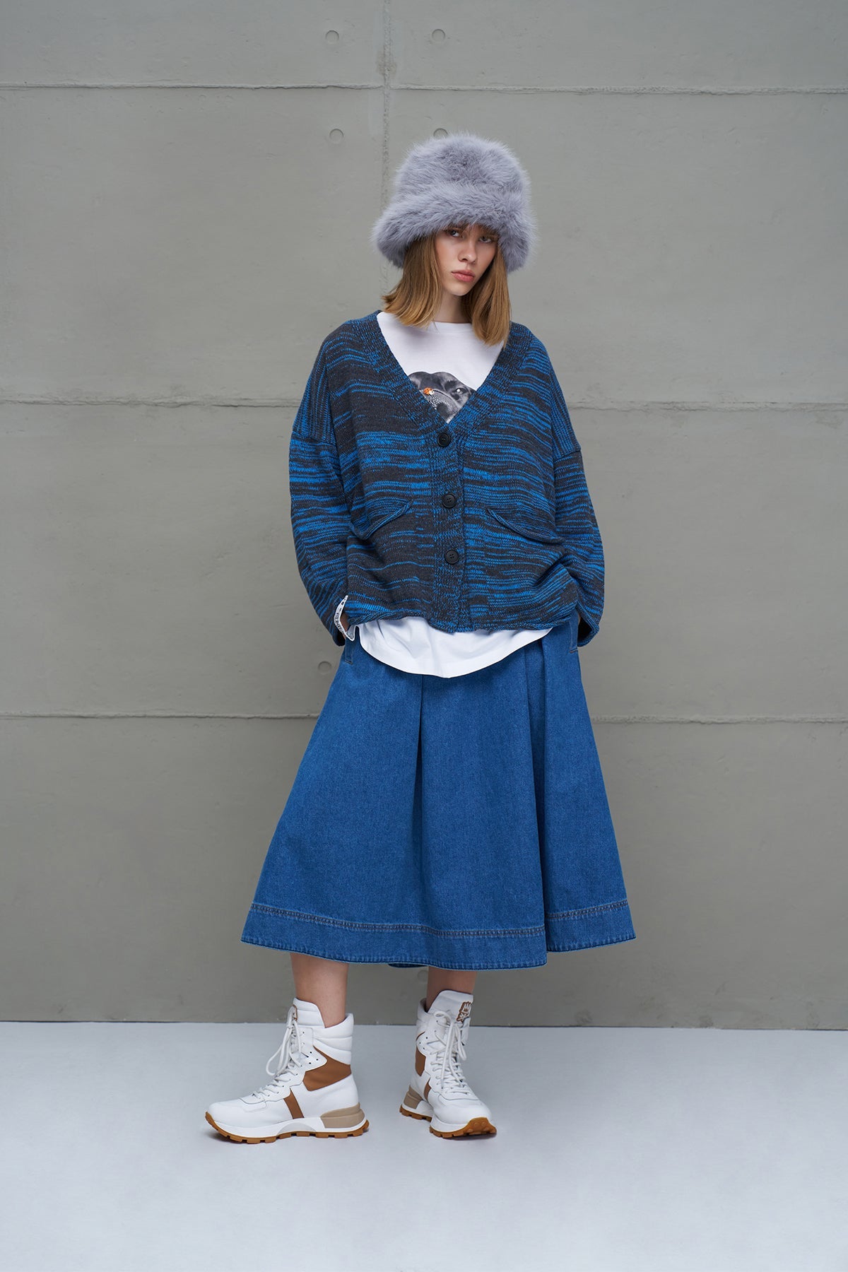 Anthracite Blue Slogan Oversized Knit Cardigan 18062