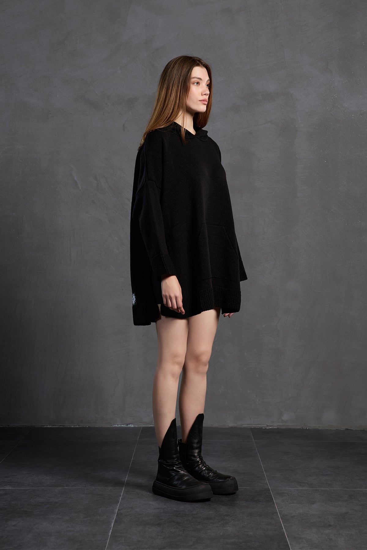 Black Hooded Oversized Knit Sweater 18071
