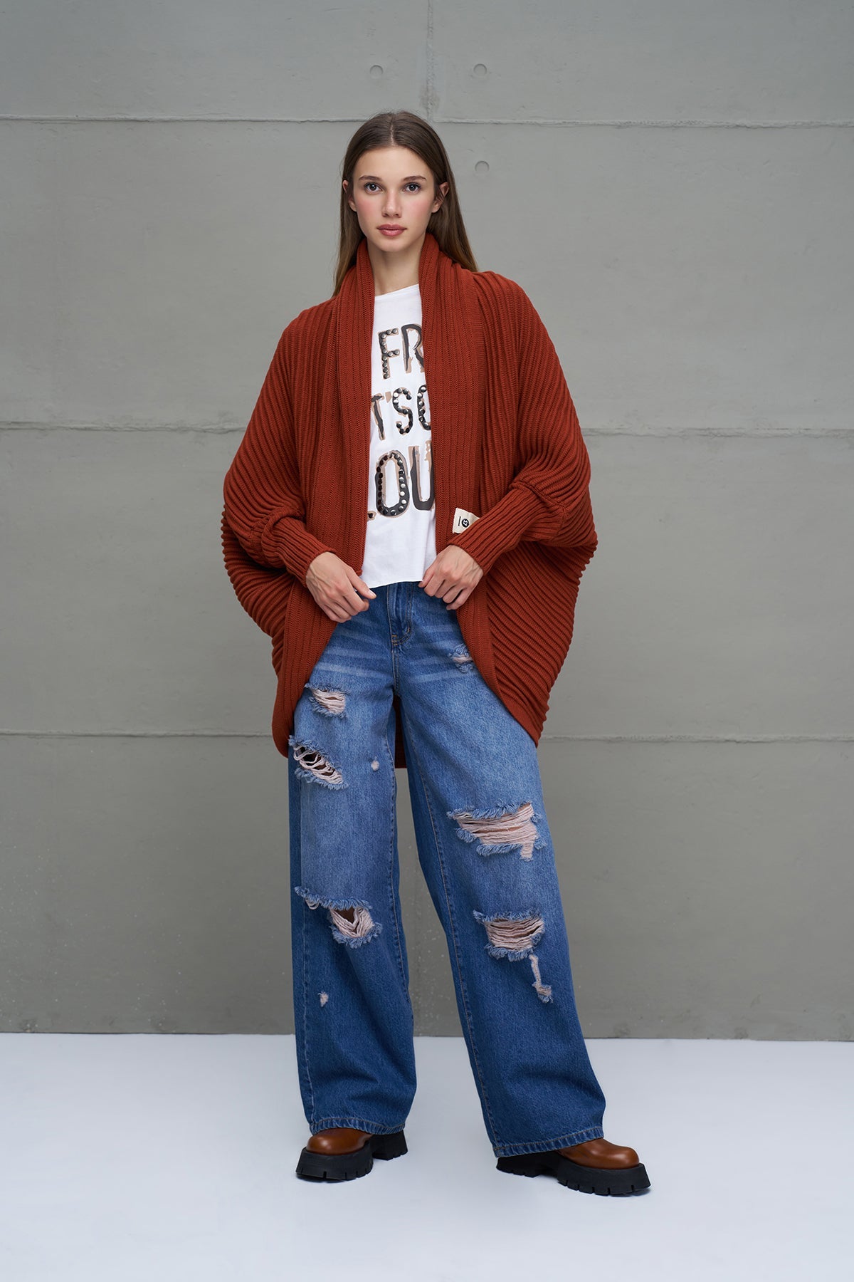 Maroon Oversized Knit Knit Cardigan 18072