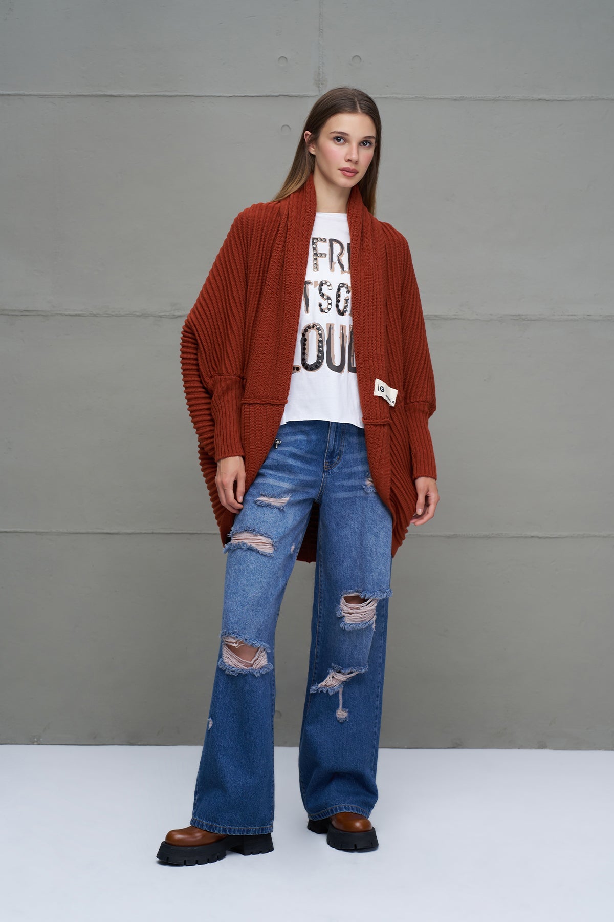 Maroon Oversized Knit Knit Cardigan 18072