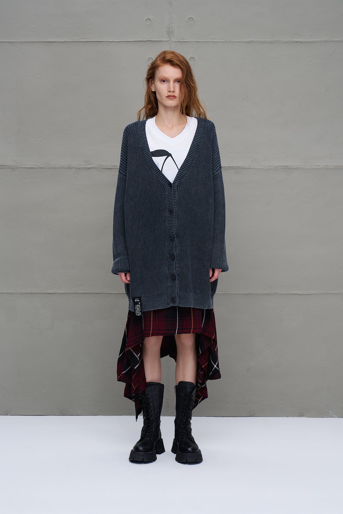 Anthracite Back Patterned Oversized Knit Knit Cardigan 18074