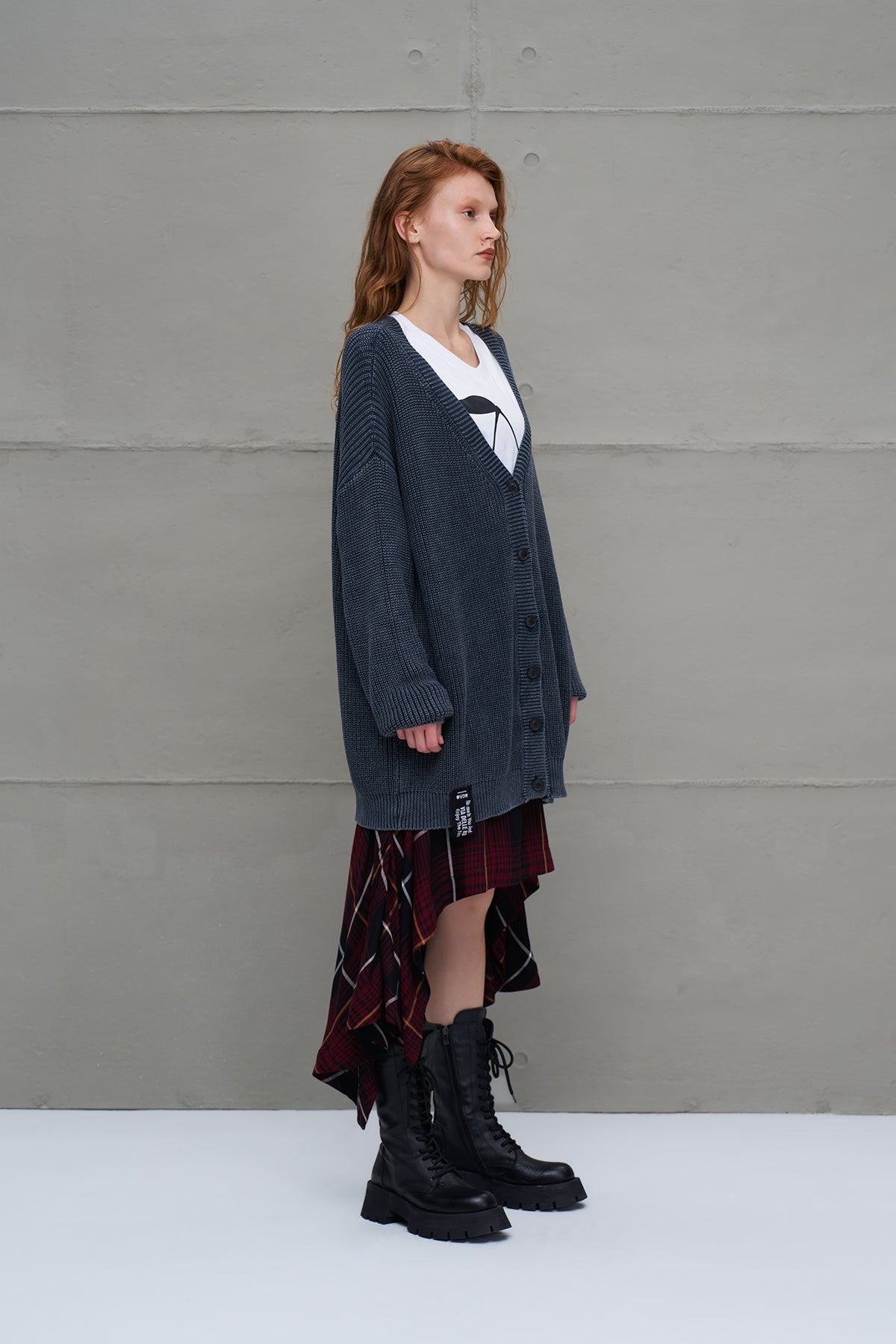 Anthracite Back Patterned Oversized Knit Knit Cardigan 18074
