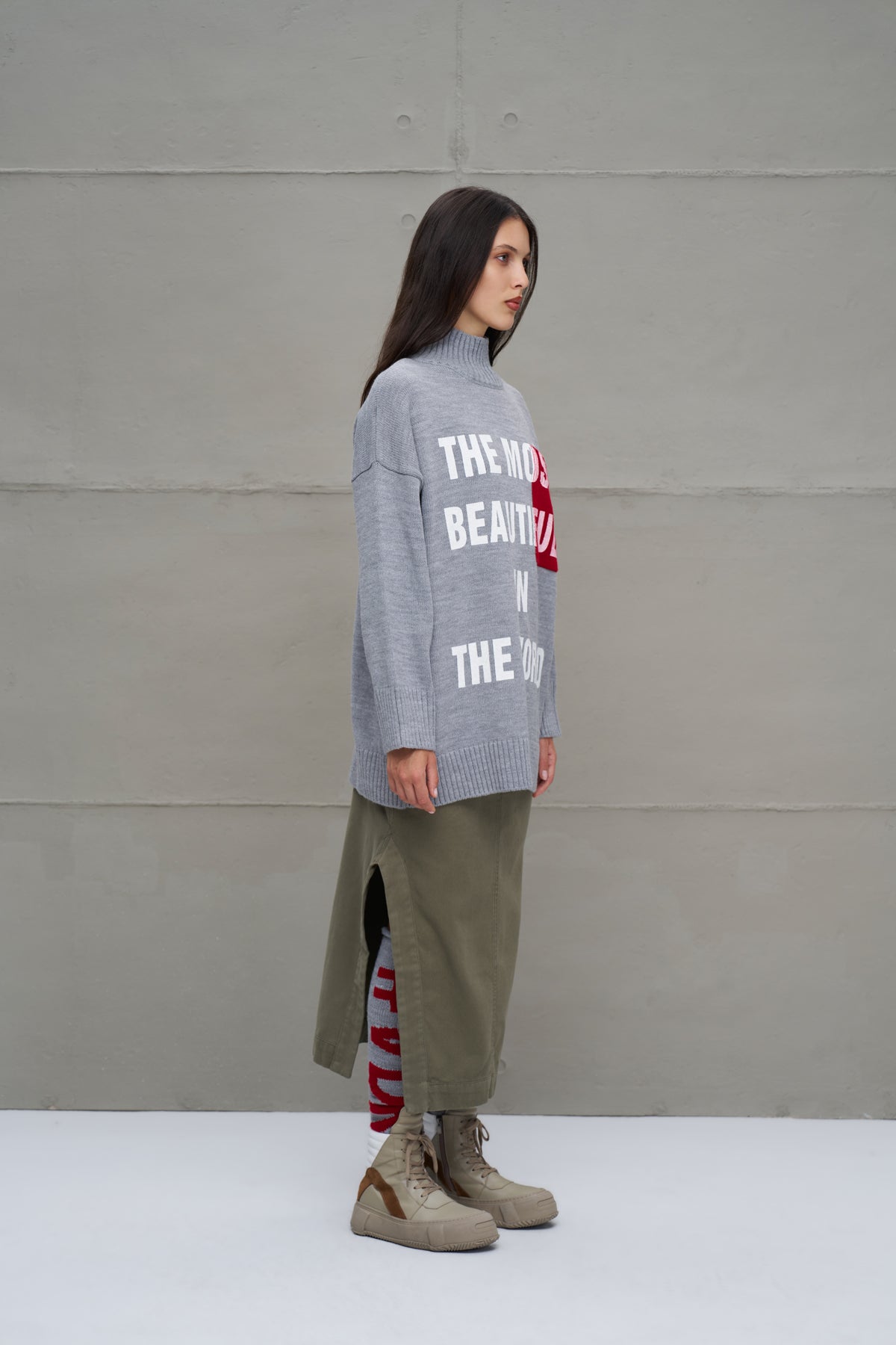 Grey Melange Knit Sweater 18075