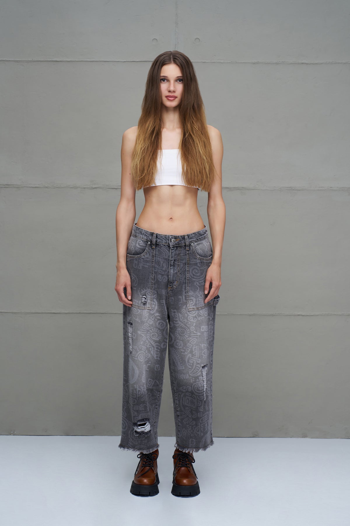 Grey Distressed Denim Trousers 18099