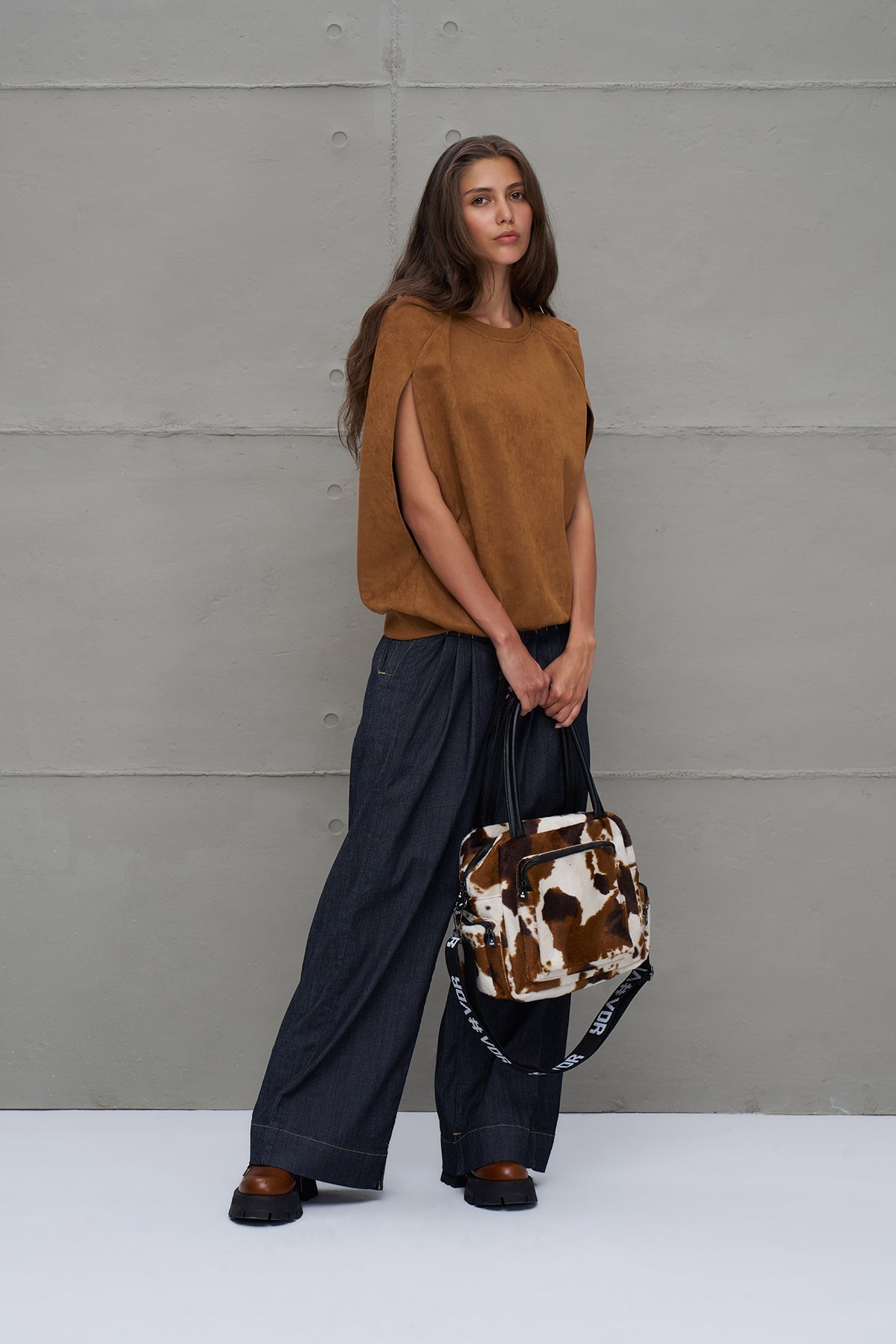 Blue Pleated Wide-leg Denim Trousers 18105