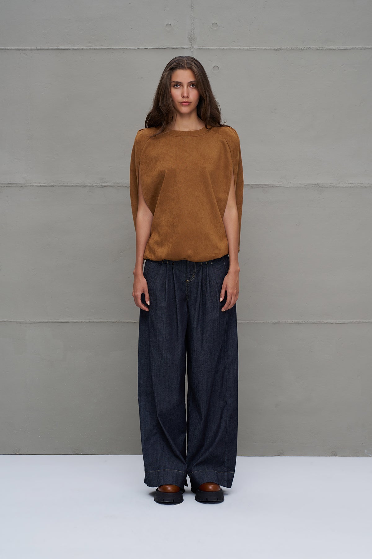 Blue Pleated Wide-leg Denim Trousers 18105