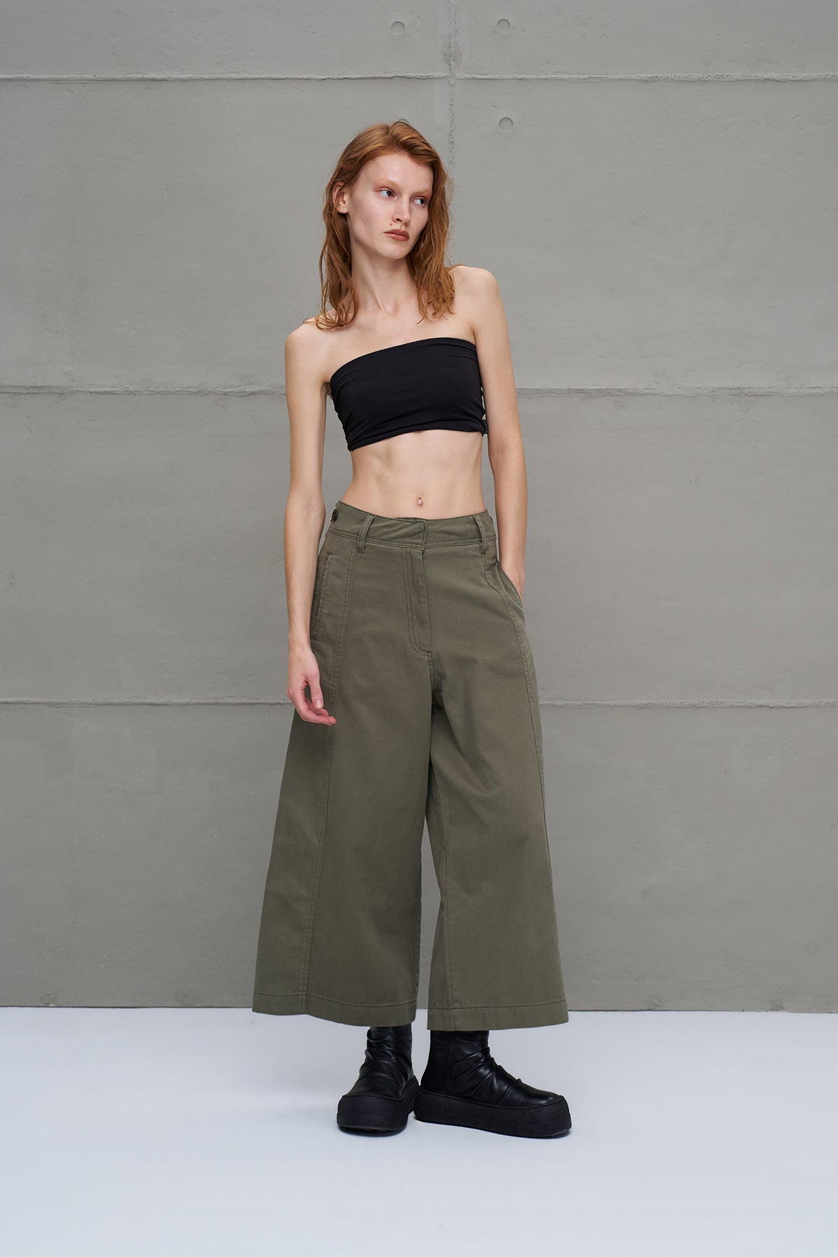 Khaki Wide-leg Trousers 18106