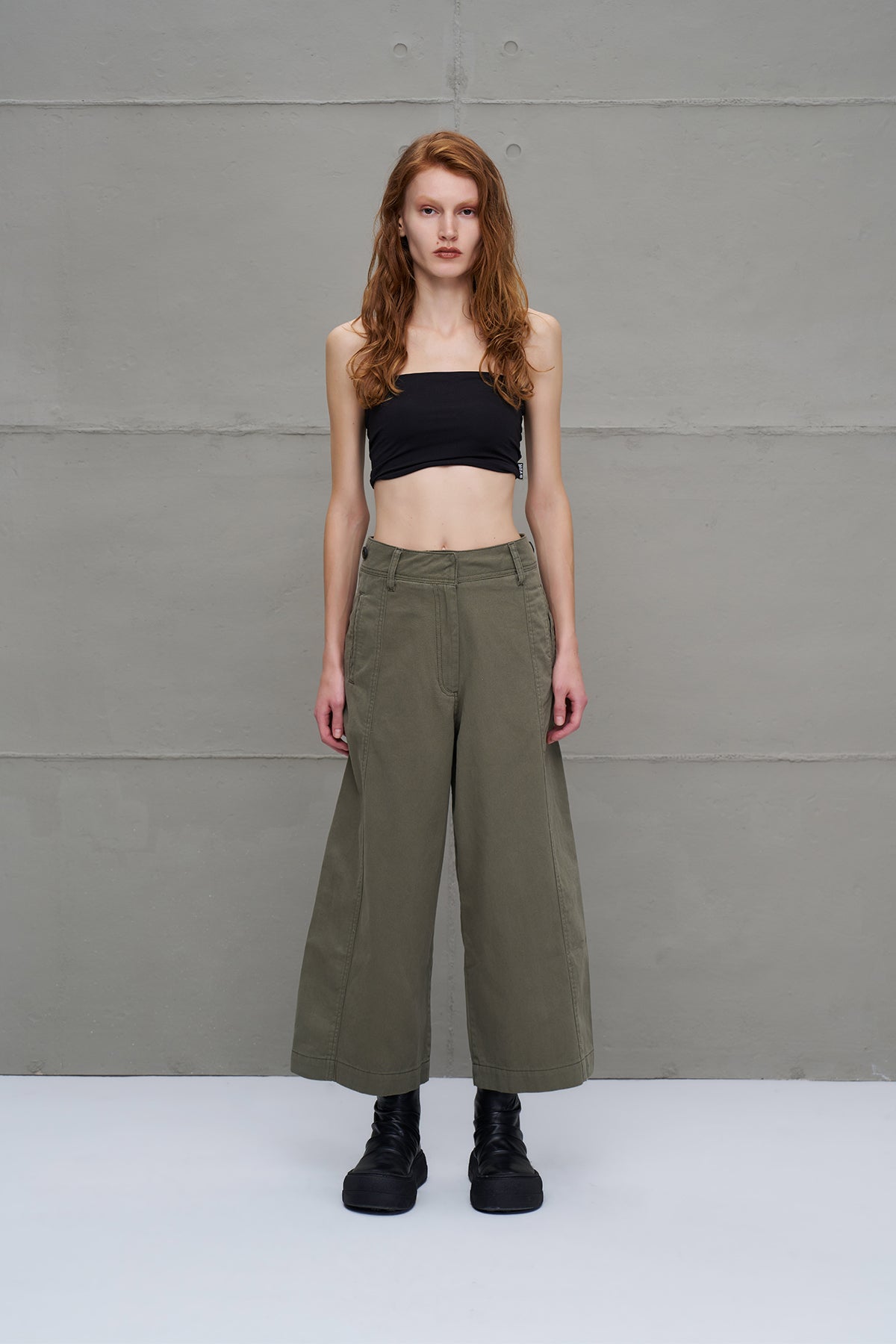 Khaki Wide-leg Trousers 18106