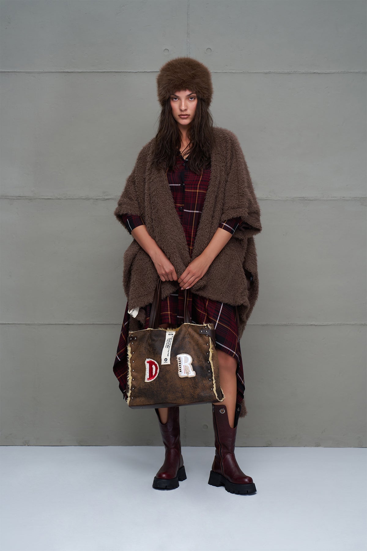 Brown Faux Fur Oversized Cardigan 18108