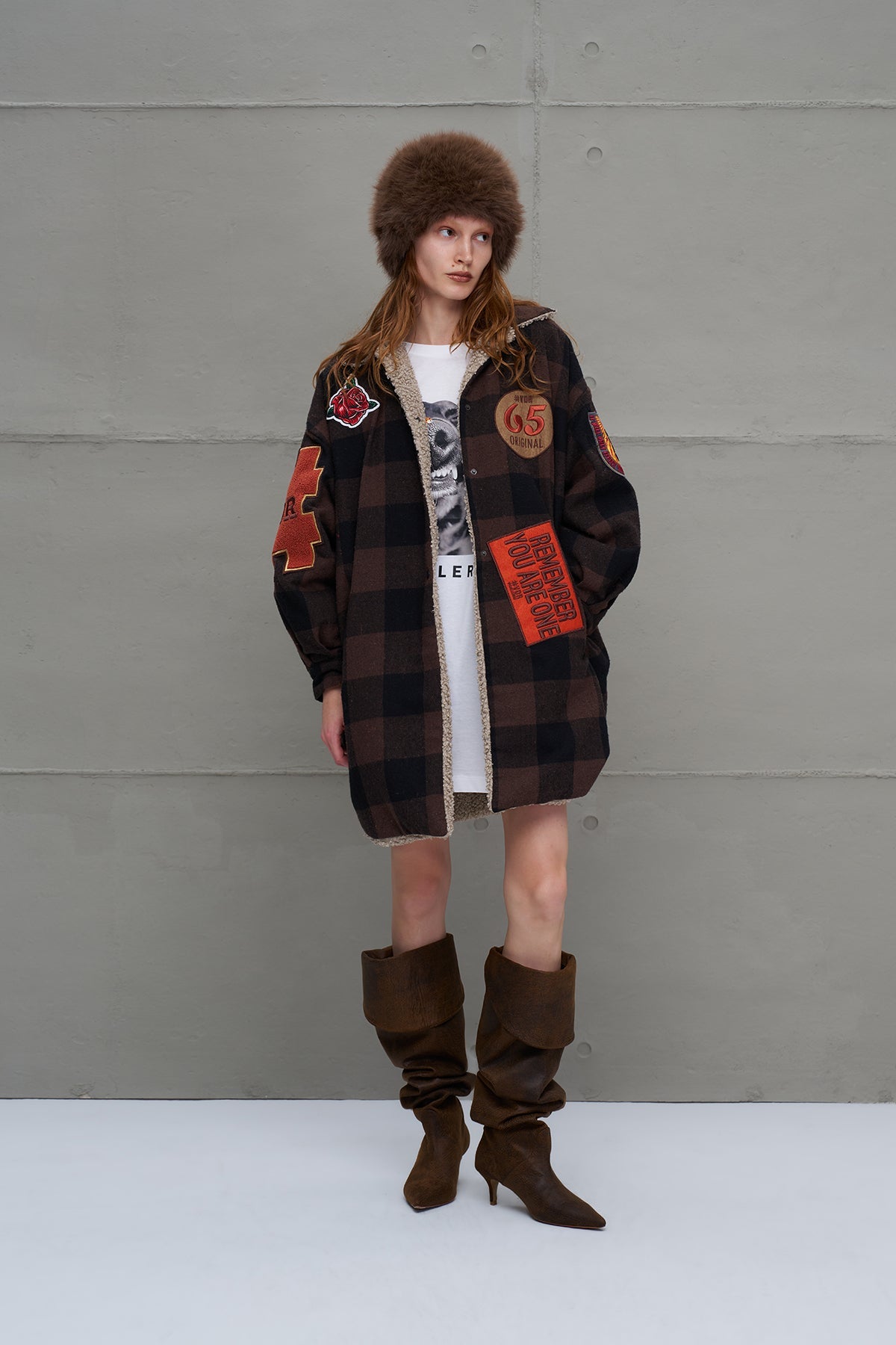 Brown Beige Plaid Oversized Jacket 18117