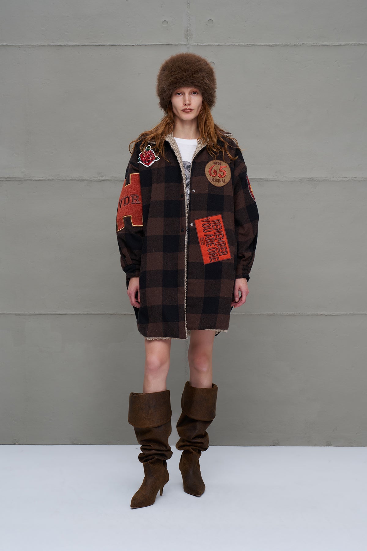 Brown Beige Plaid Oversized Jacket 18117
