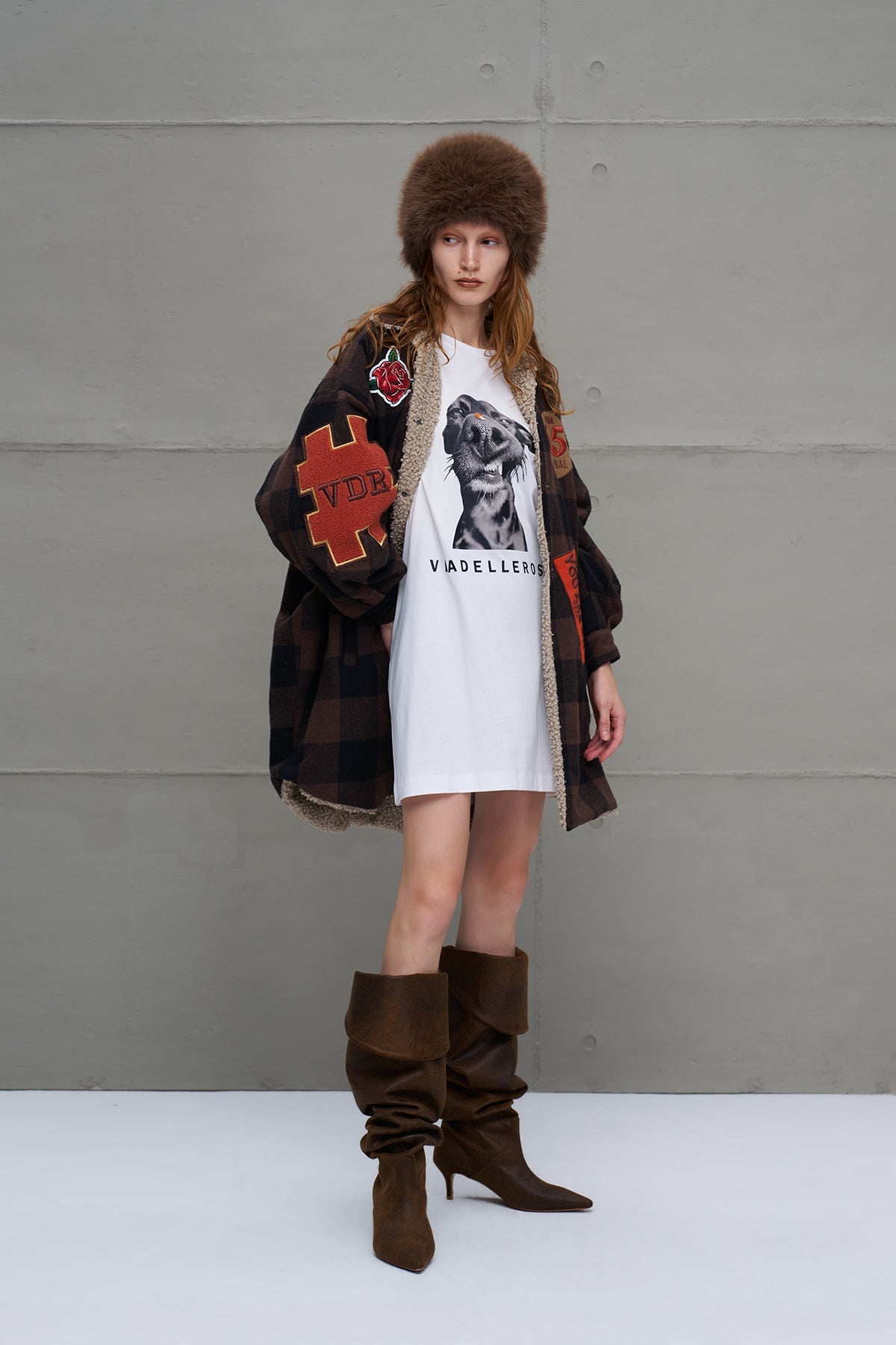 Brown Beige Plaid Oversized Jacket 18117