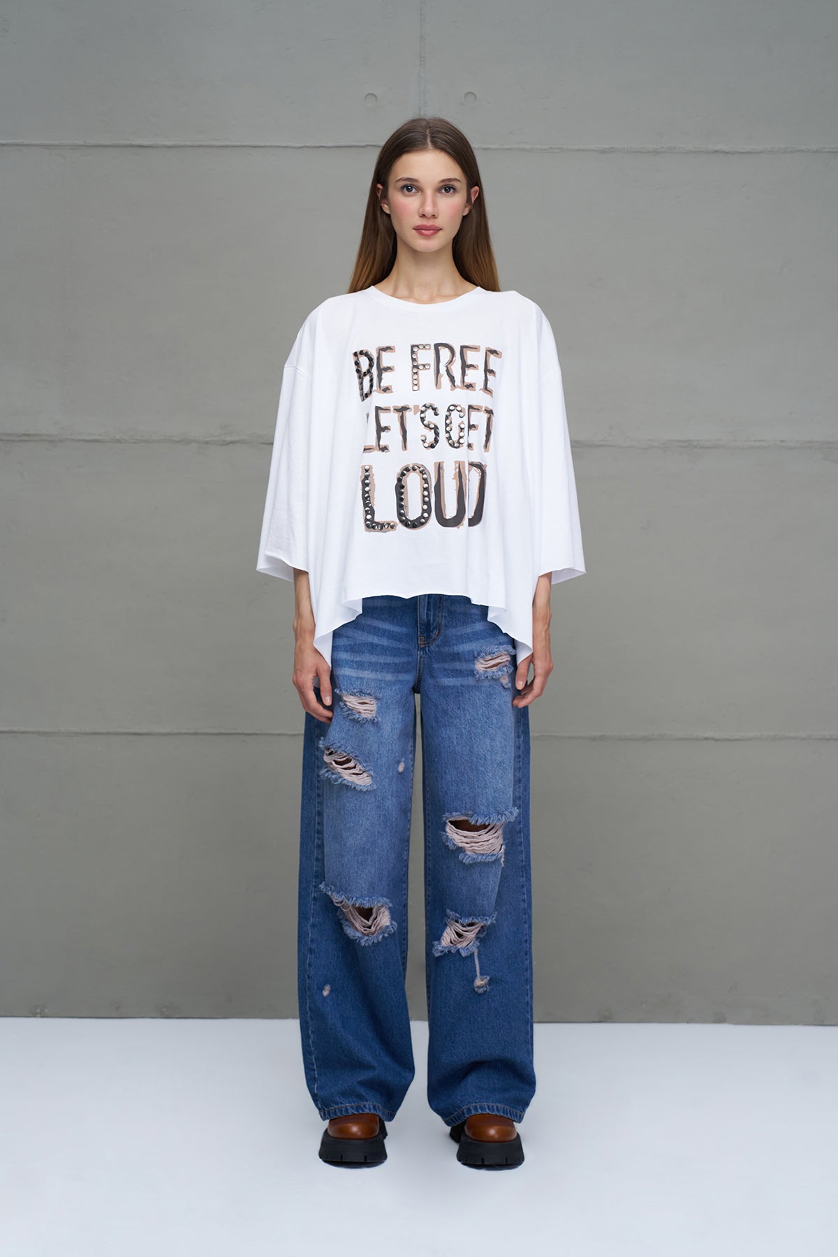 Blue Distressed Oversized Denim Trousers 18132