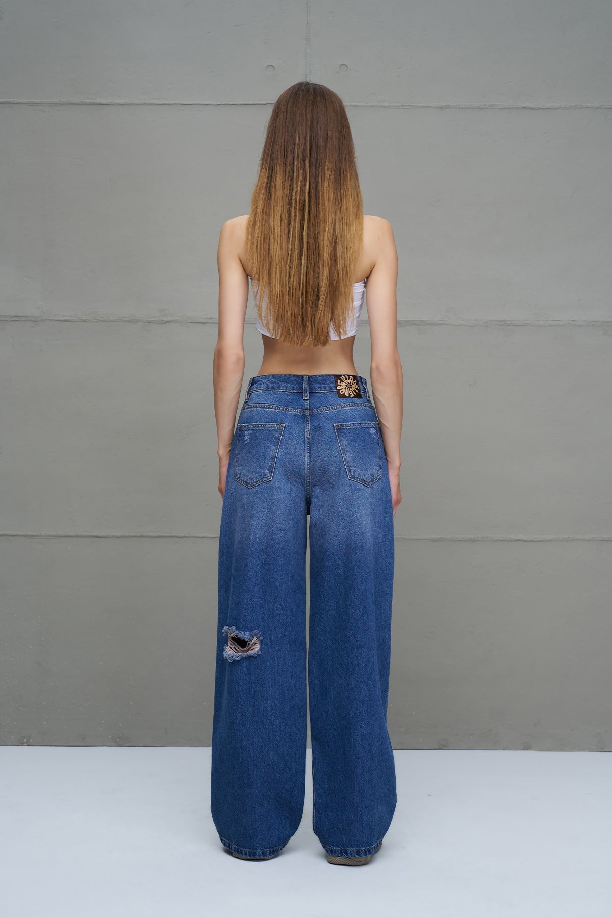Blue Distressed Oversized Denim Trousers 18132