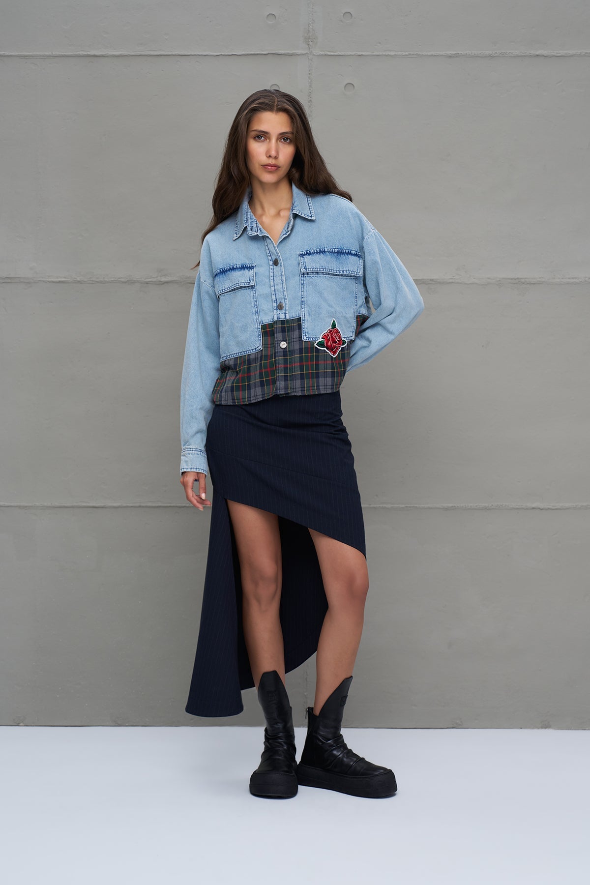 Blue Plaid Denim Oversize Shirt 18133
