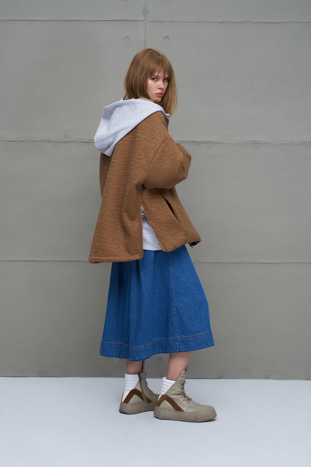 Camel Reversible Drawstring Oversized Coat 18135