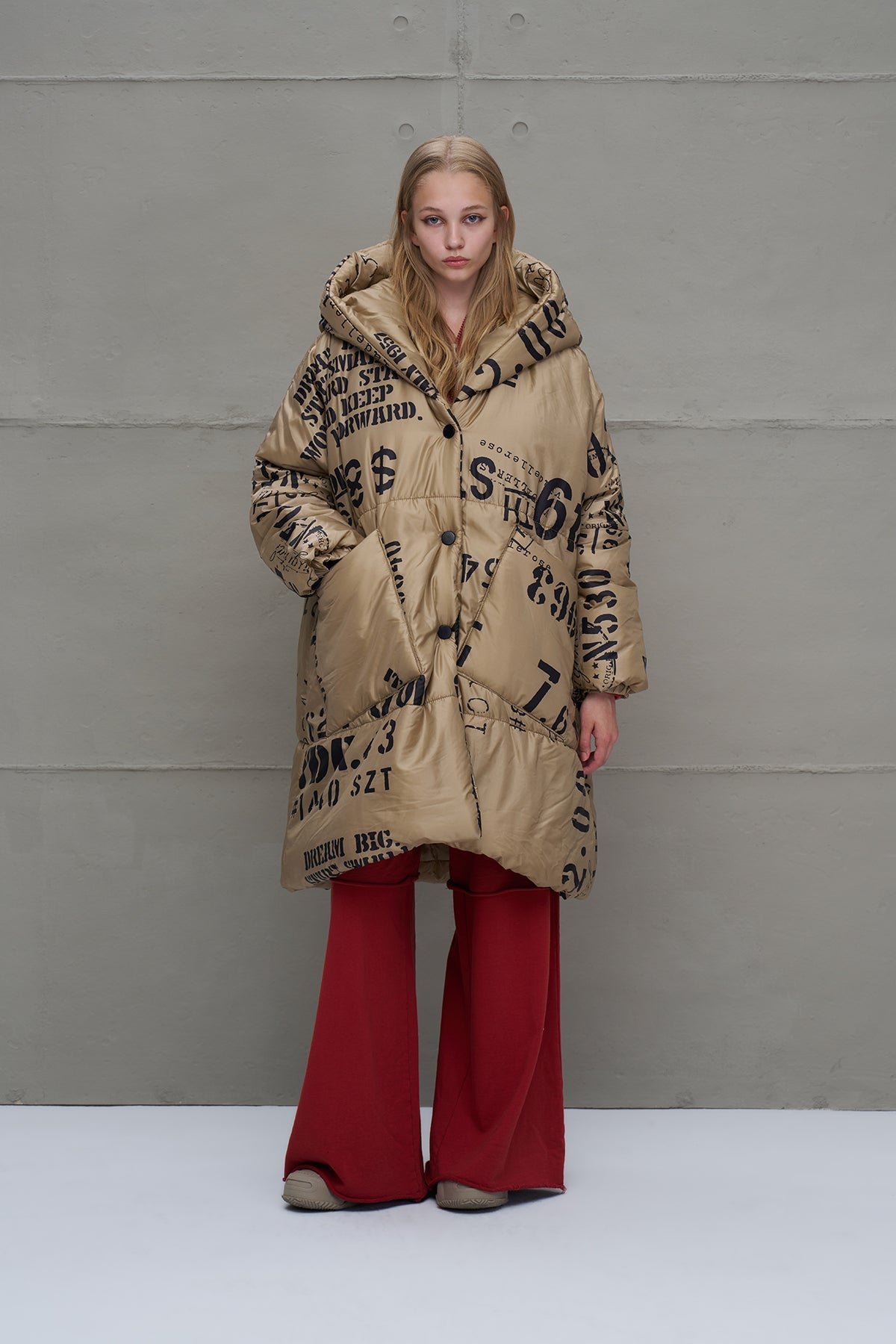 Beige Patterned Long Oversized Coat 18137