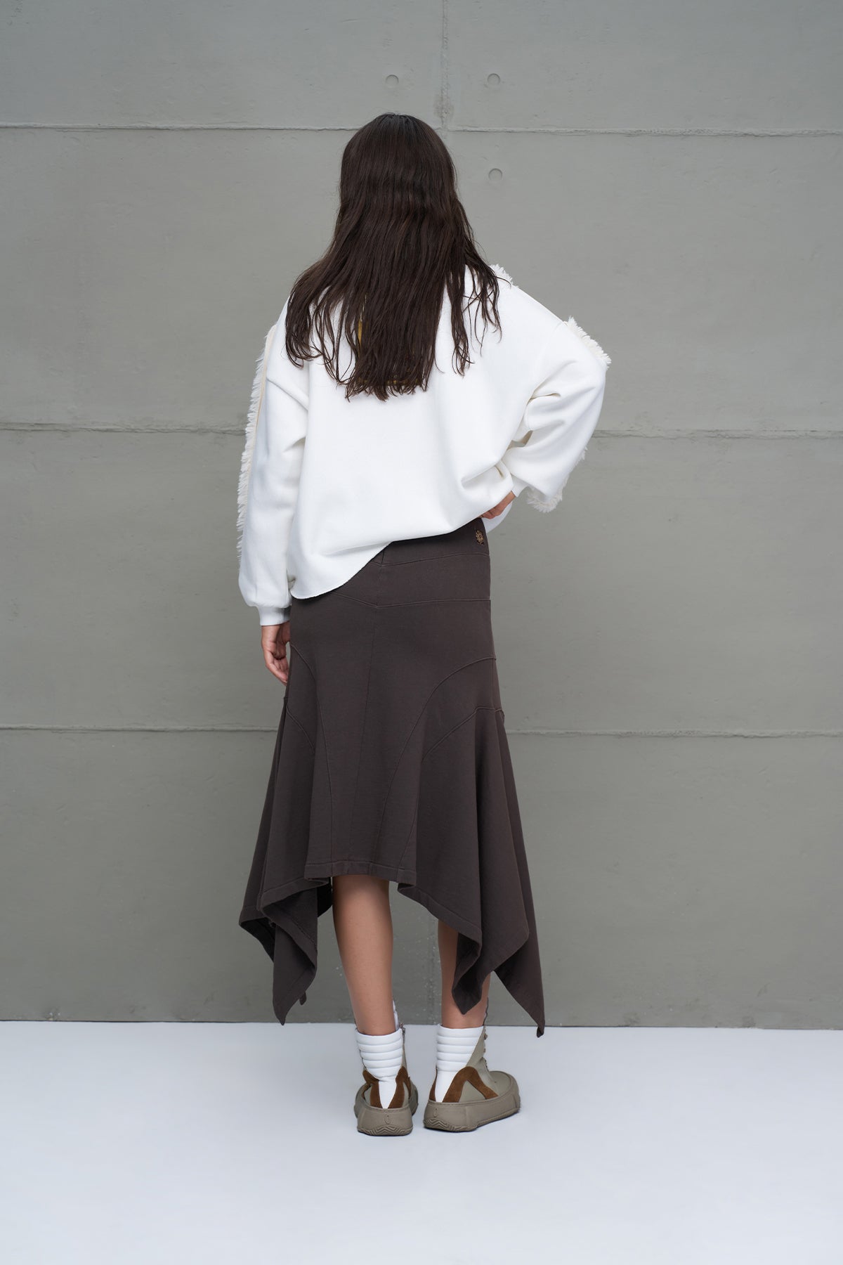 Brown Asymmetric Cut Midi Skirt 18167