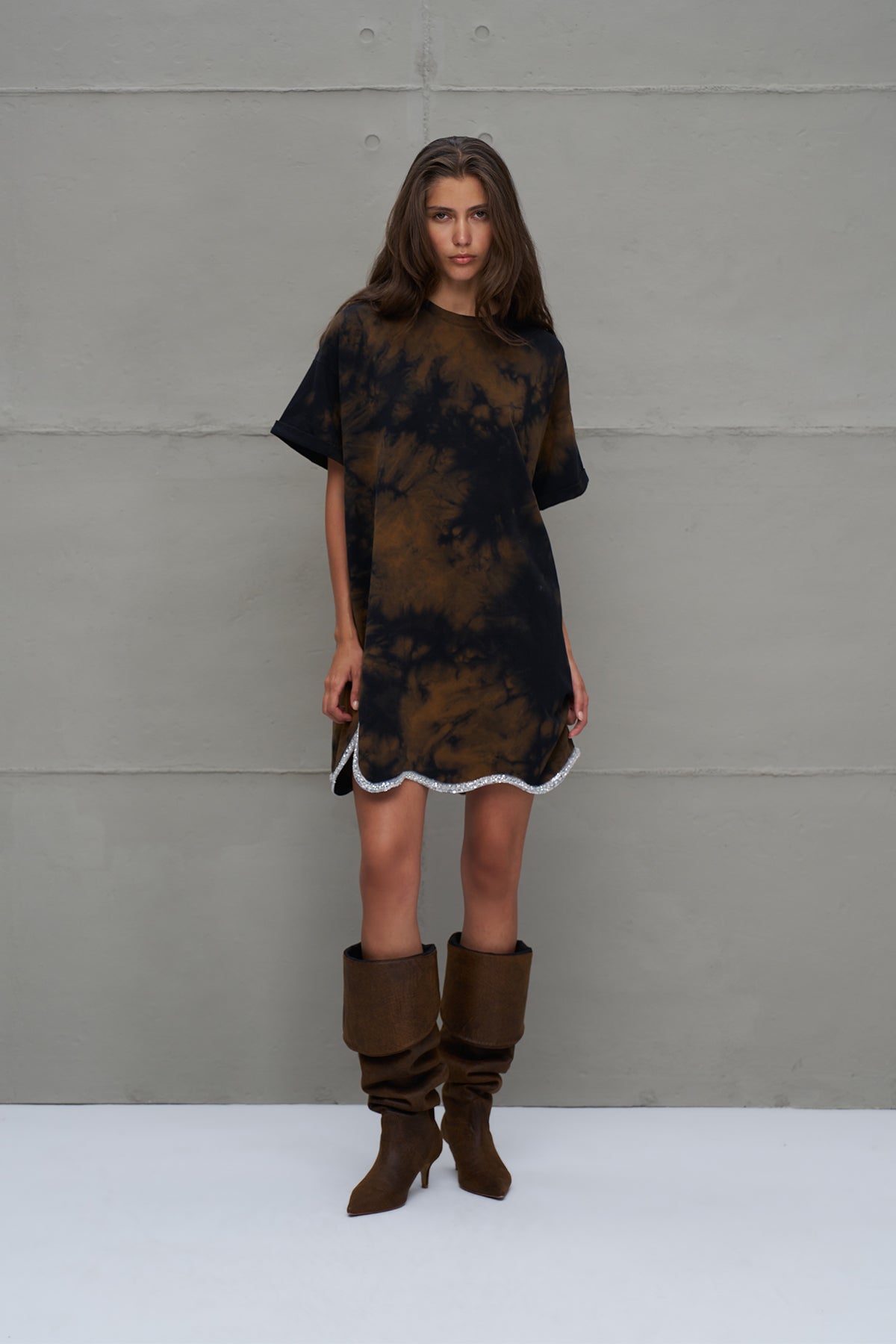 Brown Black Oversize Tie-dye Dress 18168