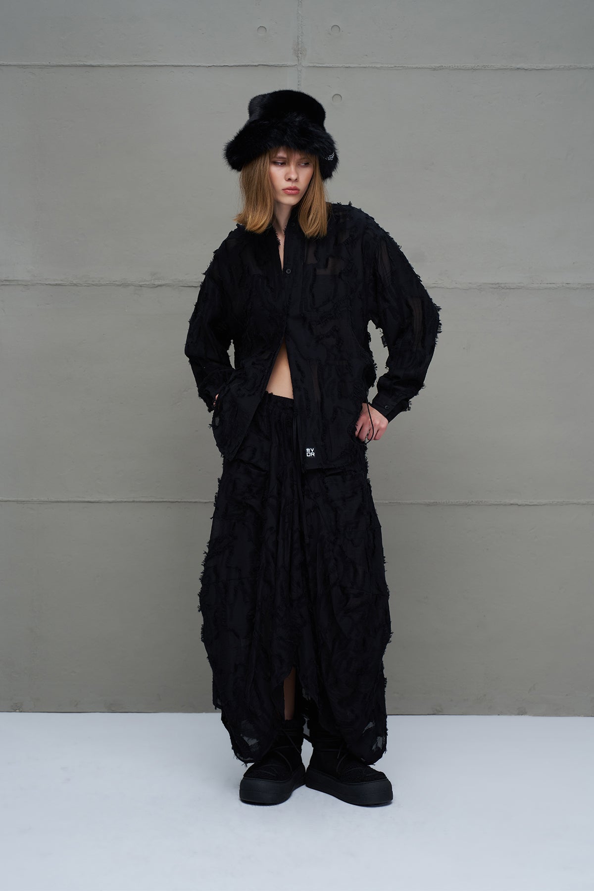 Black Semi-sheer Tassel Midi Skirt 18170