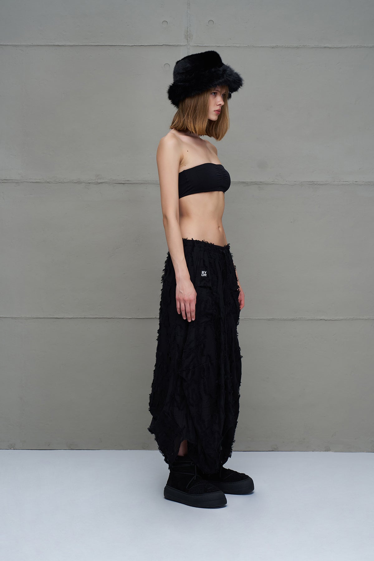 Black Semi-sheer Tassel Midi Skirt 18170