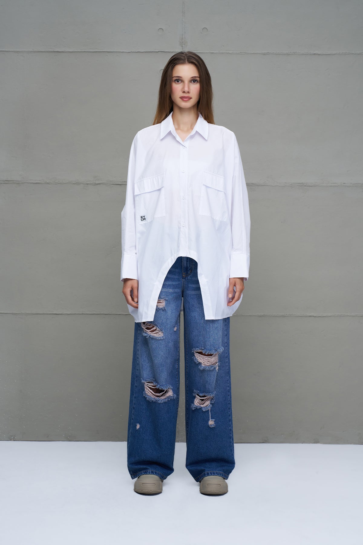 White Oversized Poplin Shirt 18179