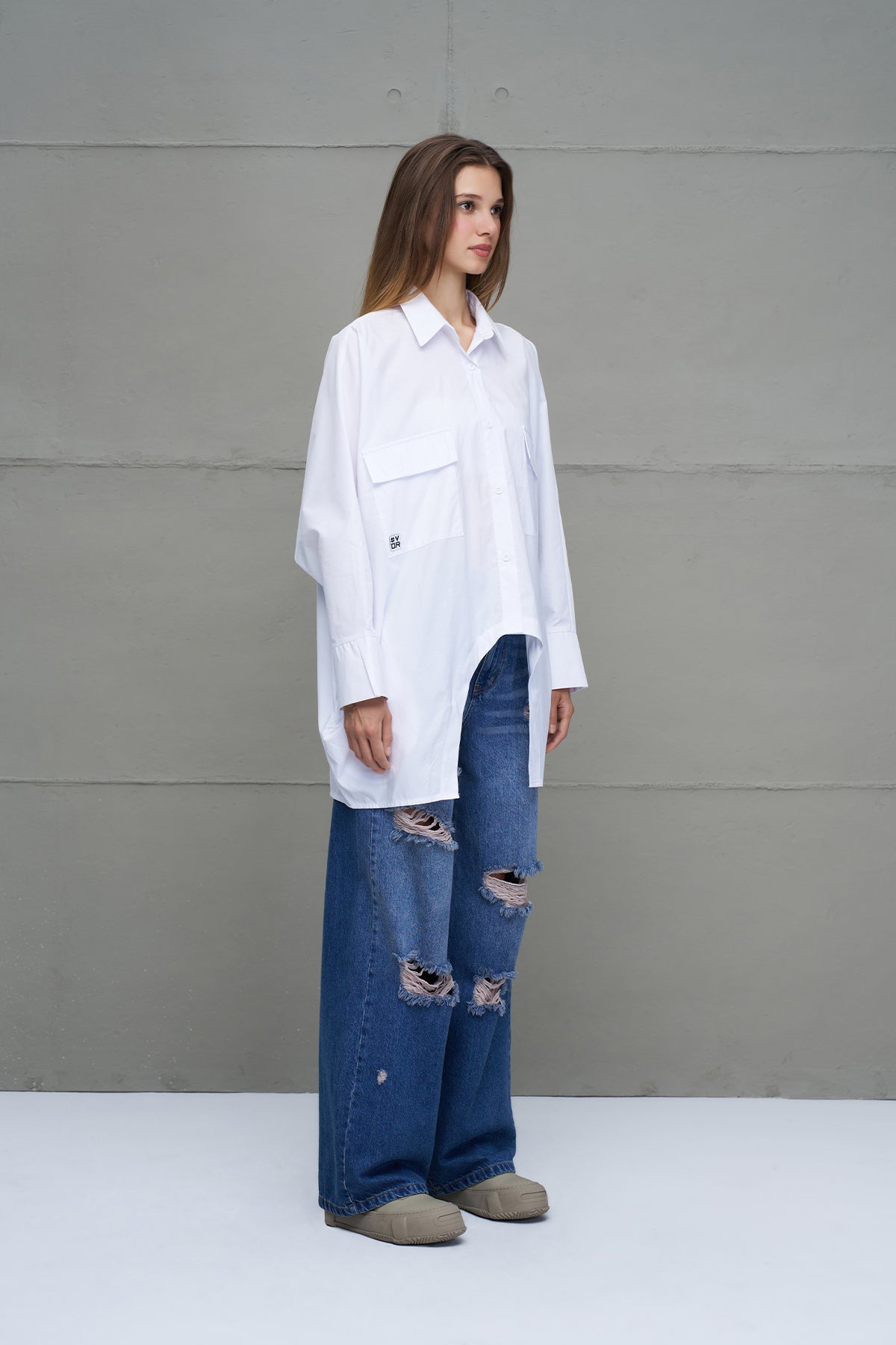 White Oversized Poplin Shirt 18179