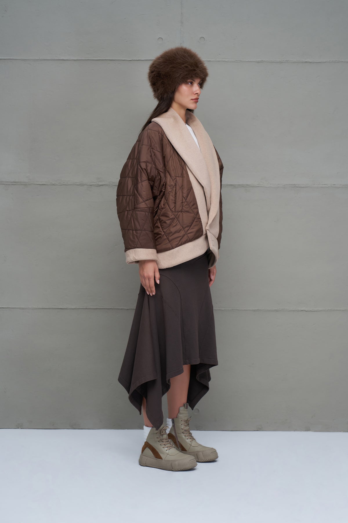 Beige Brown Double-sided Oversized Jacket 18186