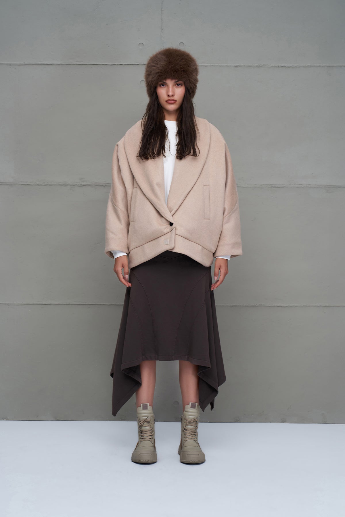 Beige Brown Double-sided Oversized Jacket 18186