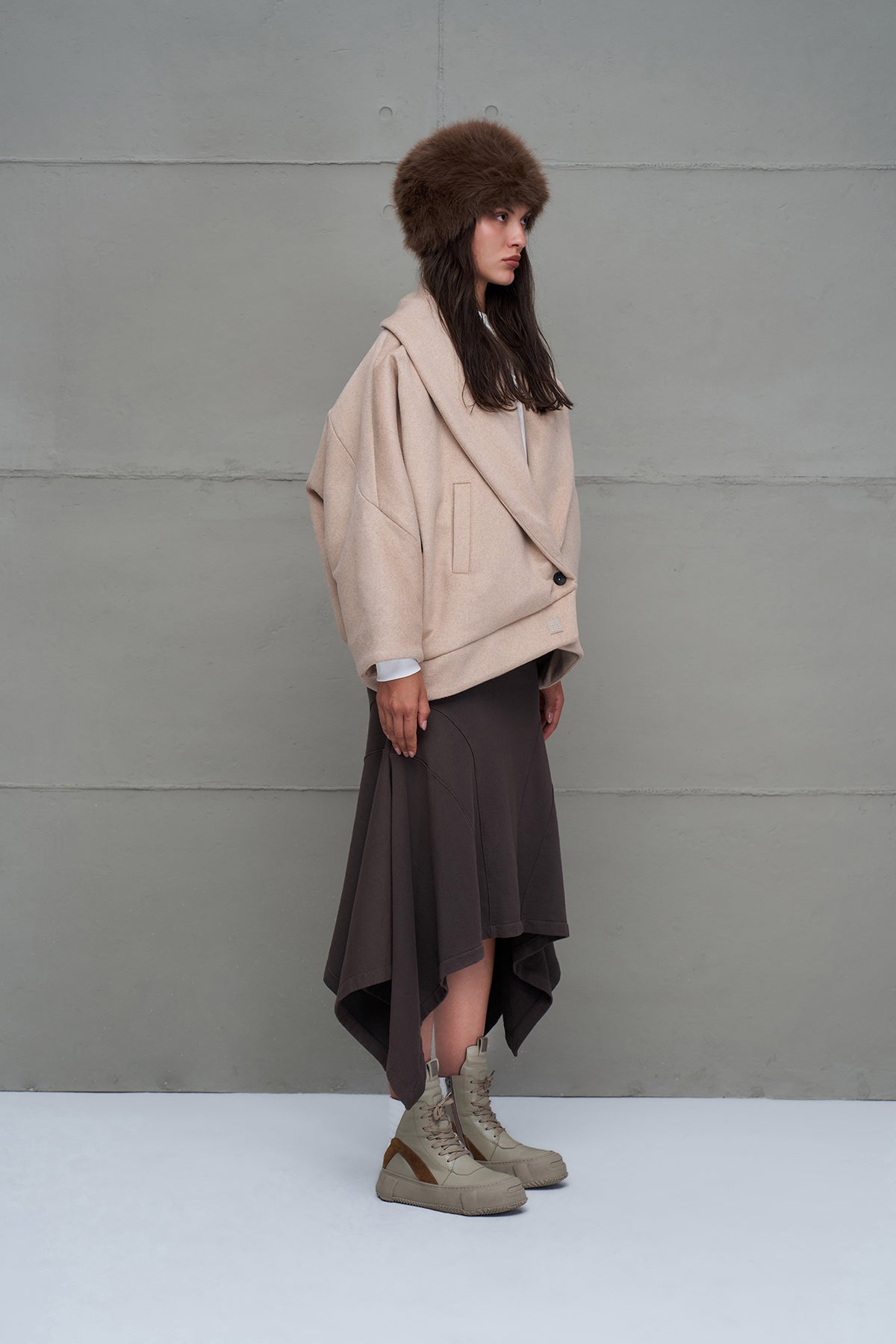 Beige Brown Double-sided Oversized Jacket 18186