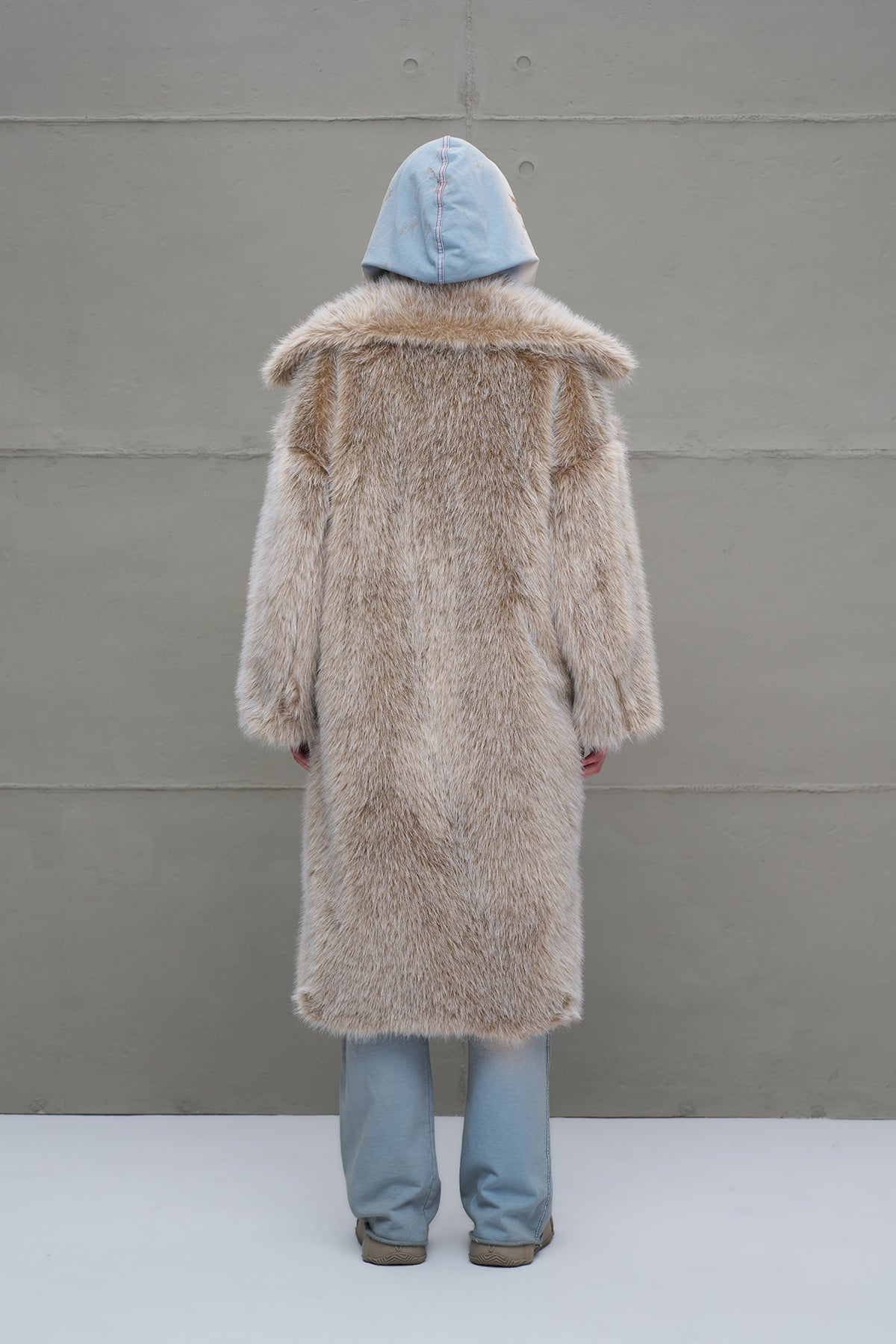 Beige Faux Fur Oversize Long Coat 18189