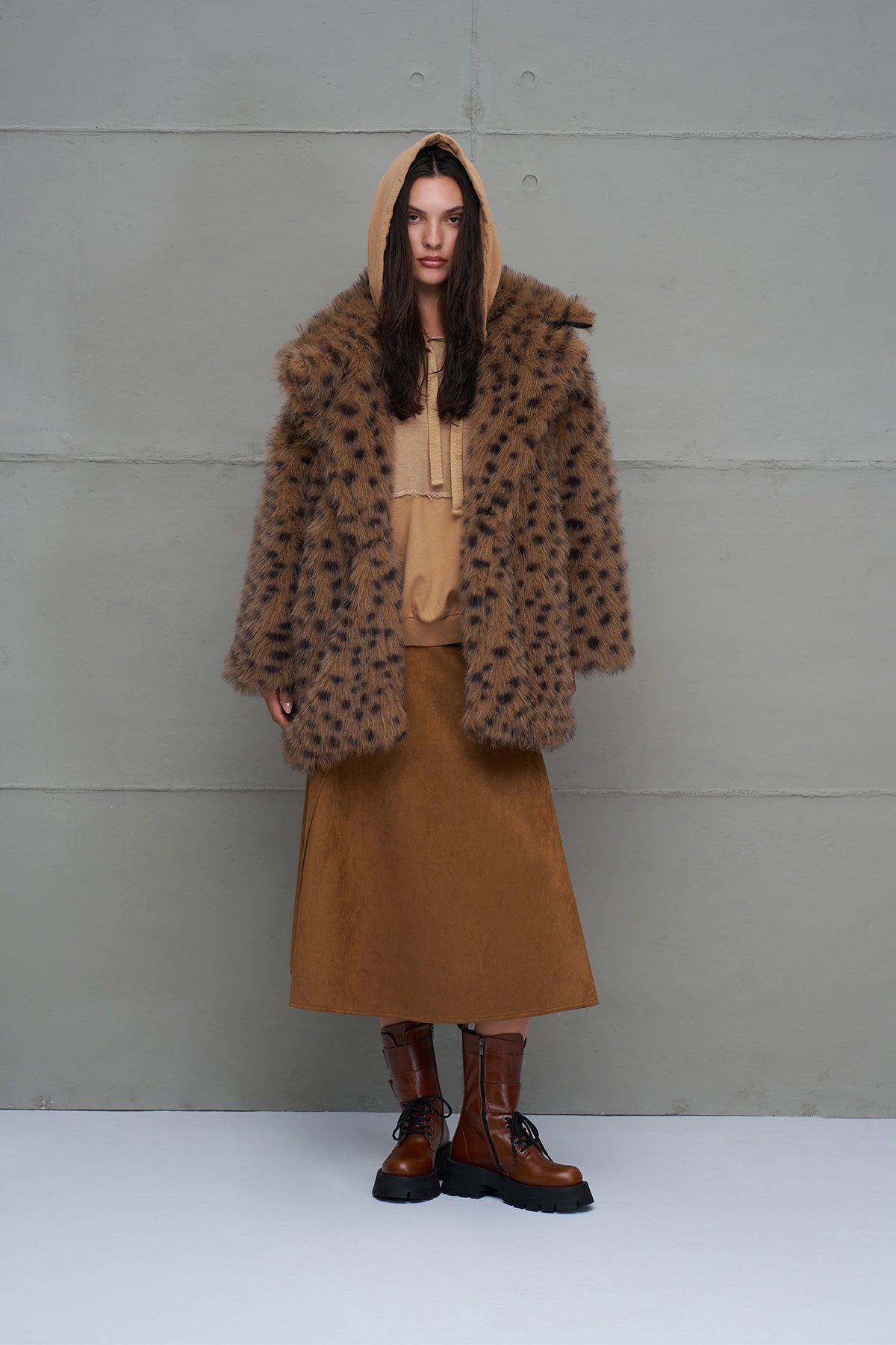 Camel Leopard Print Oversize Coat 18191