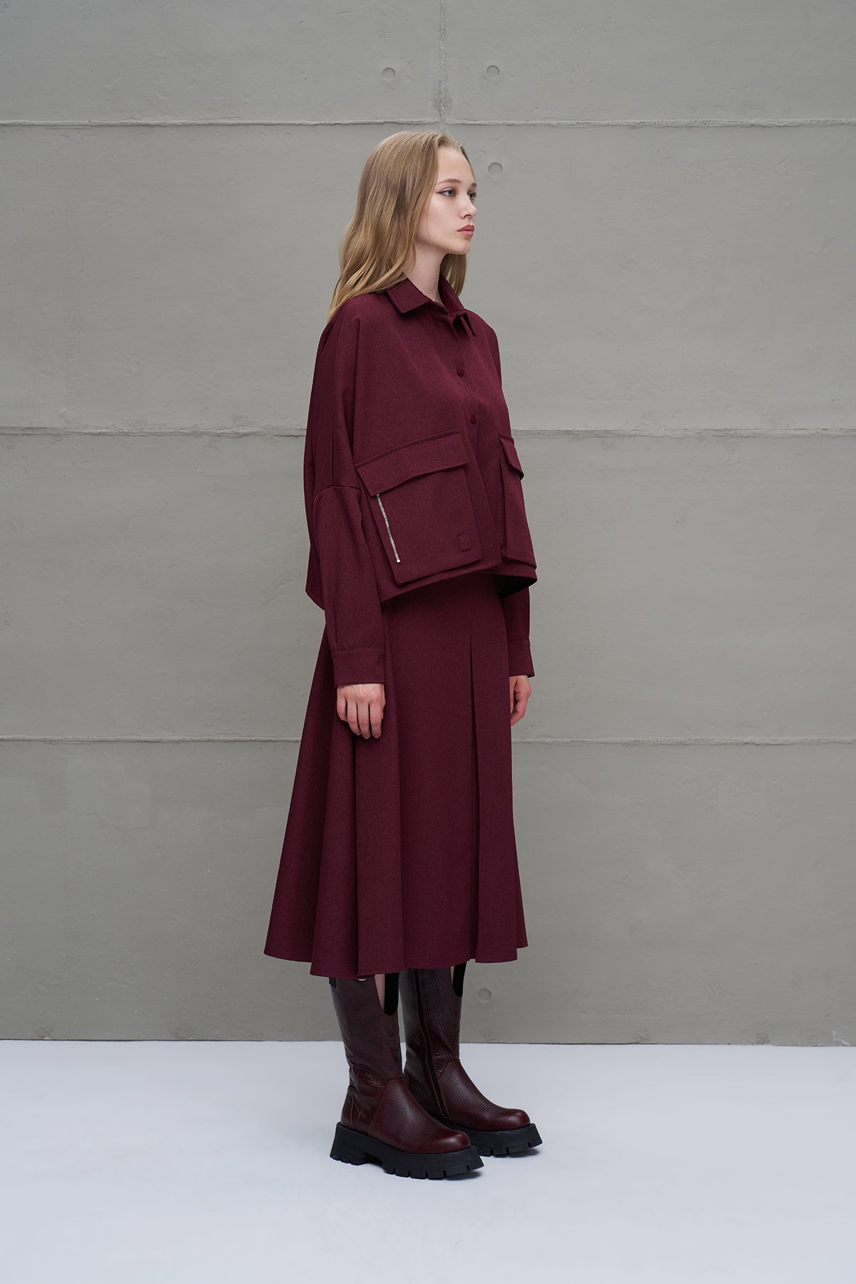 Burgundy Zip-detail Pocket Shirt 18197