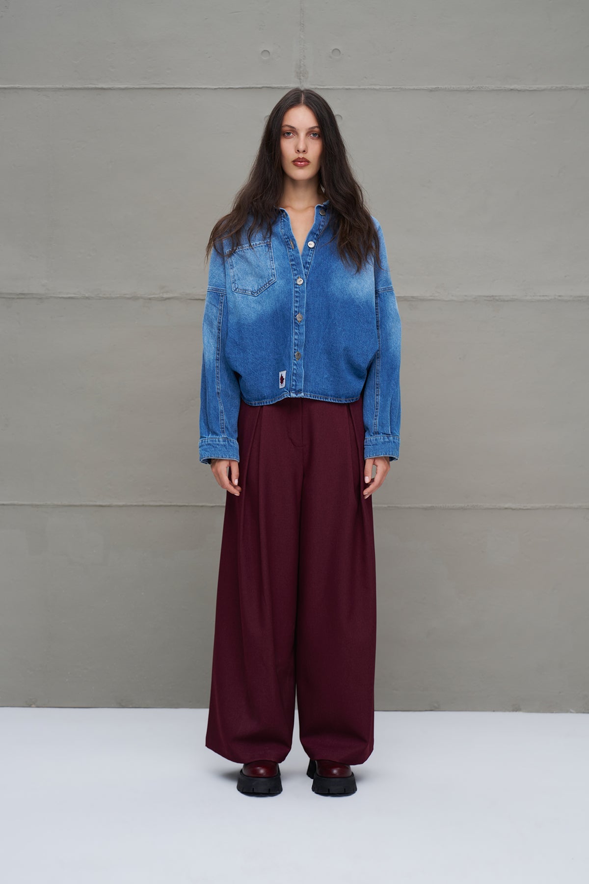 Burgundy Pleated High-waist Trousers 18205