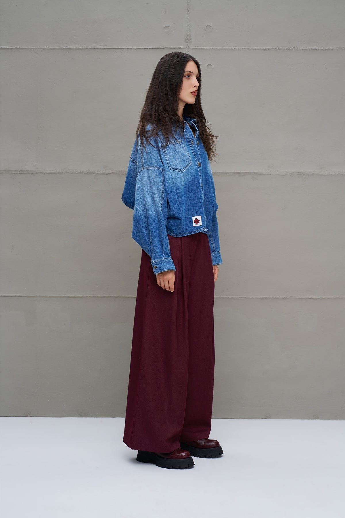 Burgundy Pleated High-waist Trousers 18205