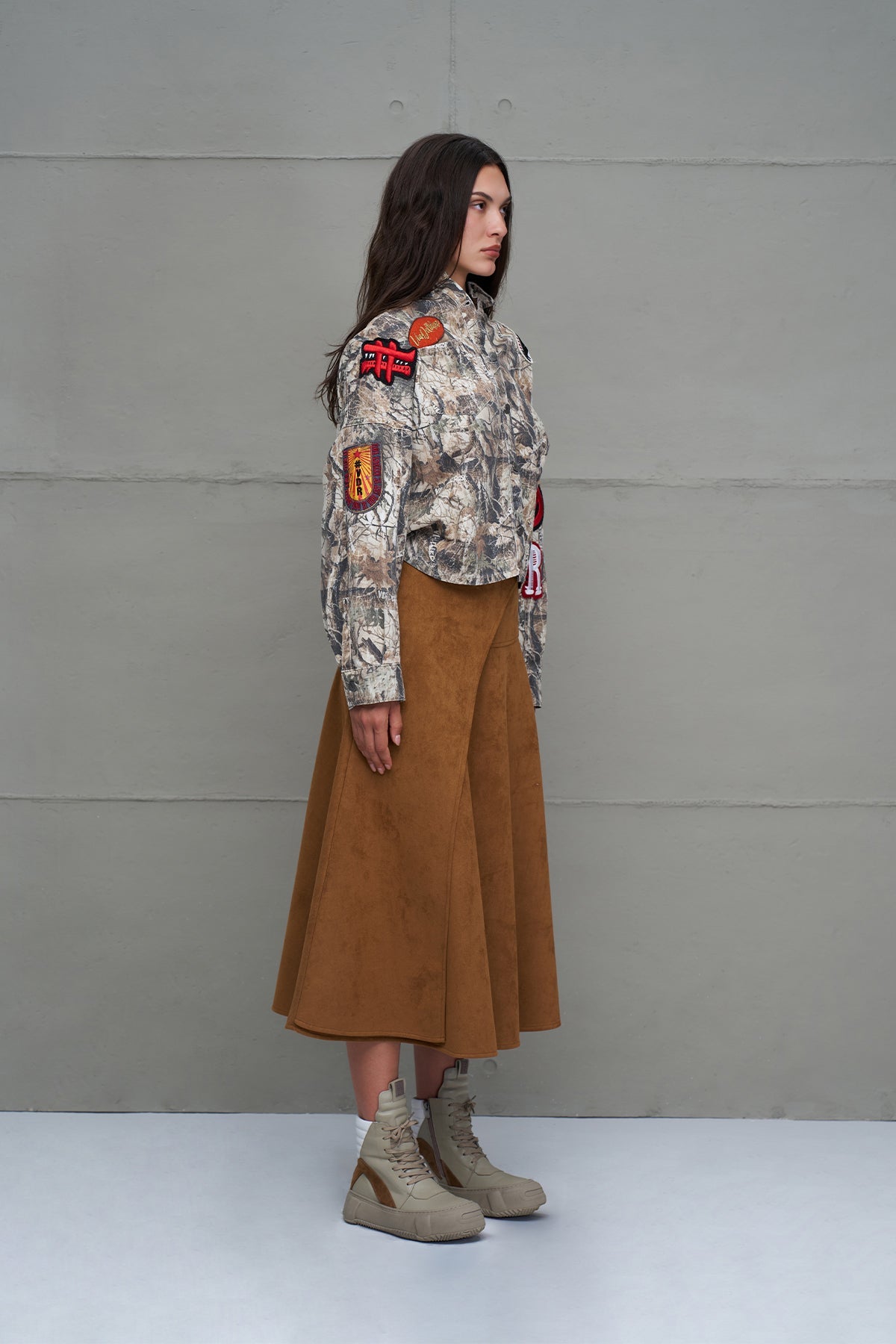 Brown Ruffled Midi Skirt 18208
