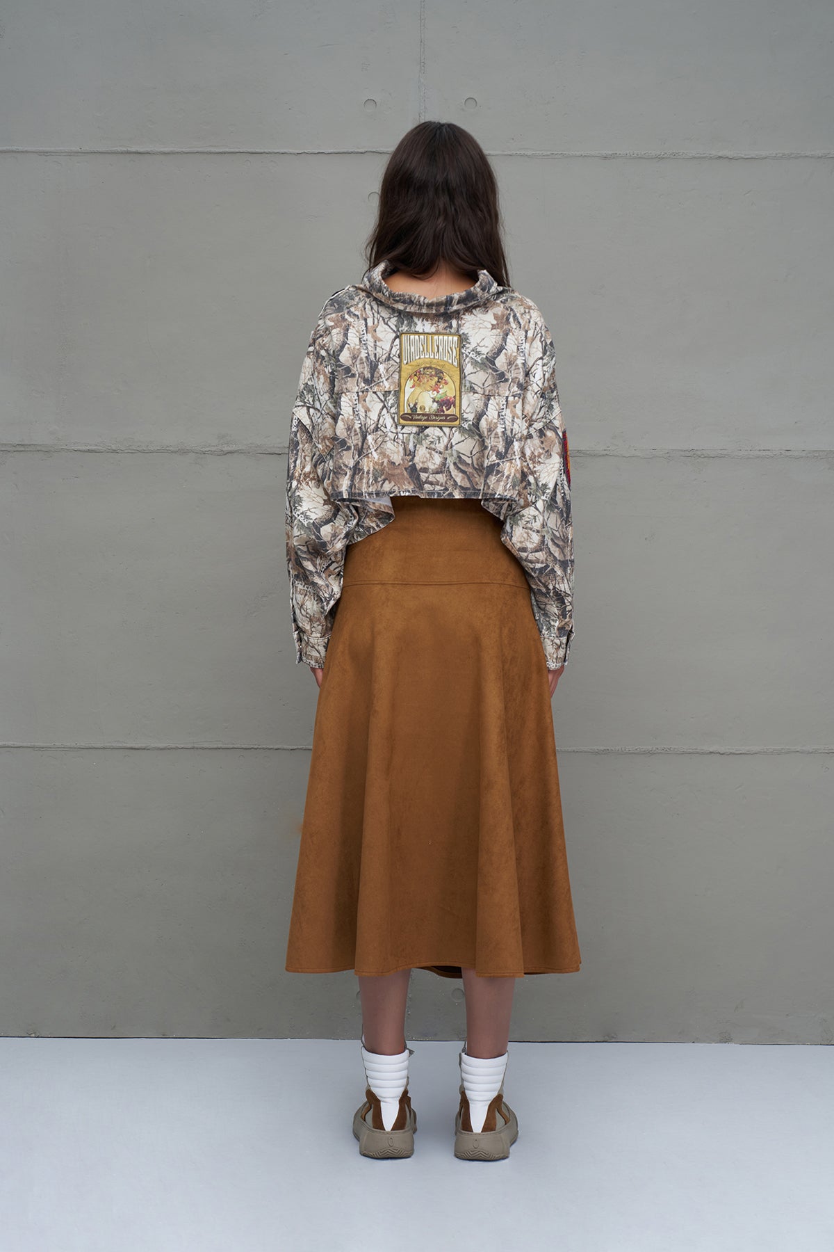Brown Ruffled Midi Skirt 18208
